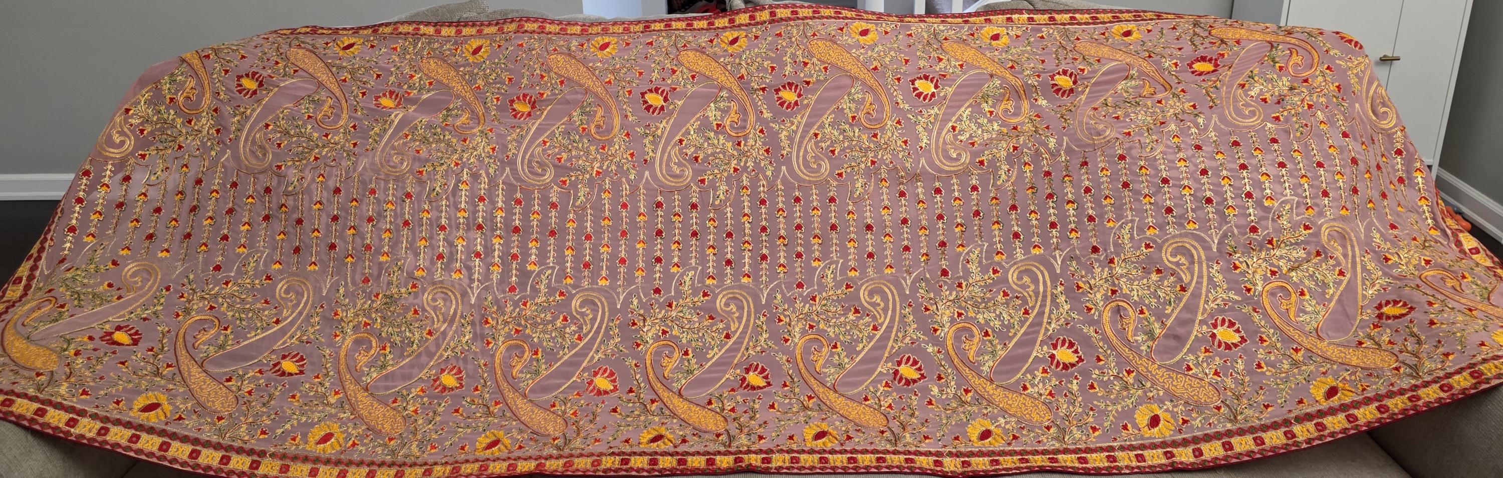 Pink Hand Embroidered Chinnon Dupatta for Women | Kashmiri Style Thread Work Dupatta | Elegant Ethni