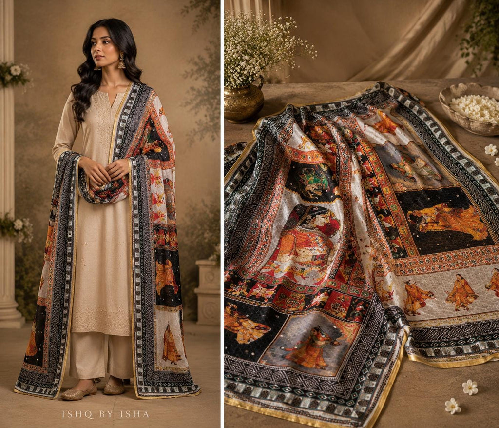 Boho Block Printed Chinnon Dupatta | Indian Ethnic Dupatta for Women | Traditional Art Inspired Dupatta | Lightweight Festive Dupatta