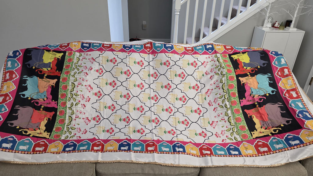 Boho white Printed Chinnon Dupatta | Indian Ethnic Dupatta for Women | Traditional Art Inspired Dupatta | Lightweight Festive Dupatta