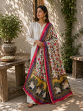 Boho white Printed Chinnon Dupatta | Indian Ethnic Dupatta for Women | Traditional Art Inspired Dupatta | Lightweight Festive Dupatta