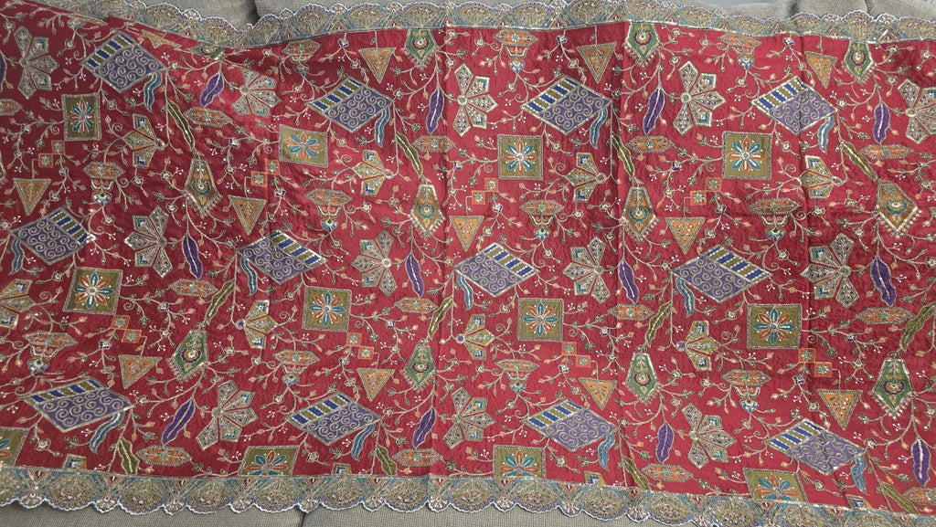 Red Embroidered Georgette Dupatta | Handmade Ethnic Dupatta | Festive Indian Dupatta | Wedding & Party