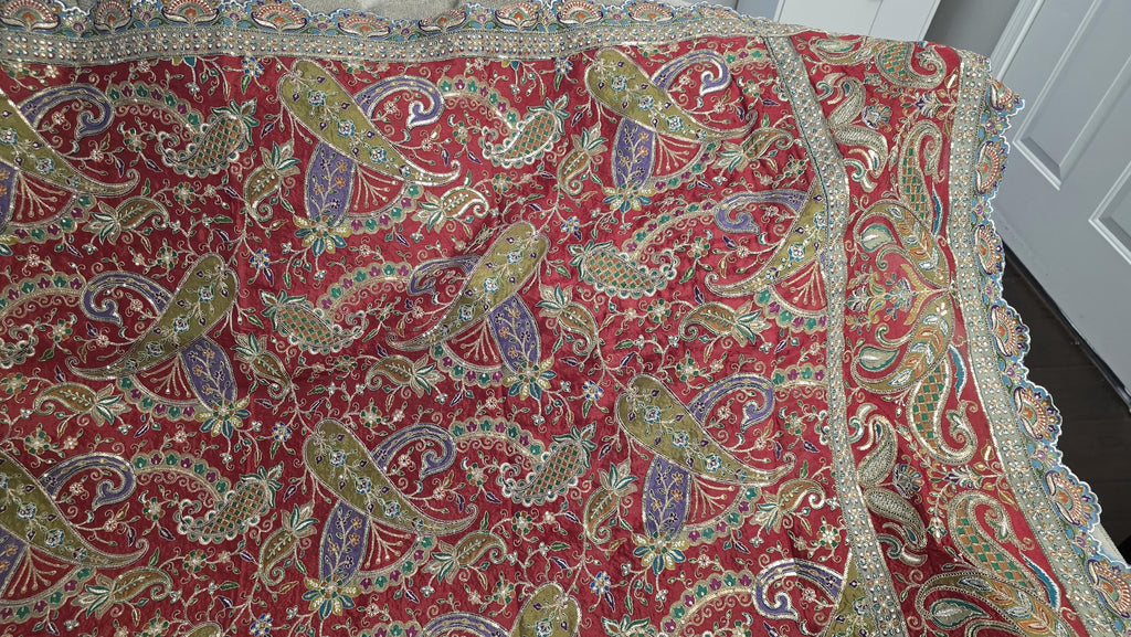 Red Embroidered Georgette Dupatta | Handmade Ethnic Dupatta | Festive Indian Dupatta | Wedding & Party