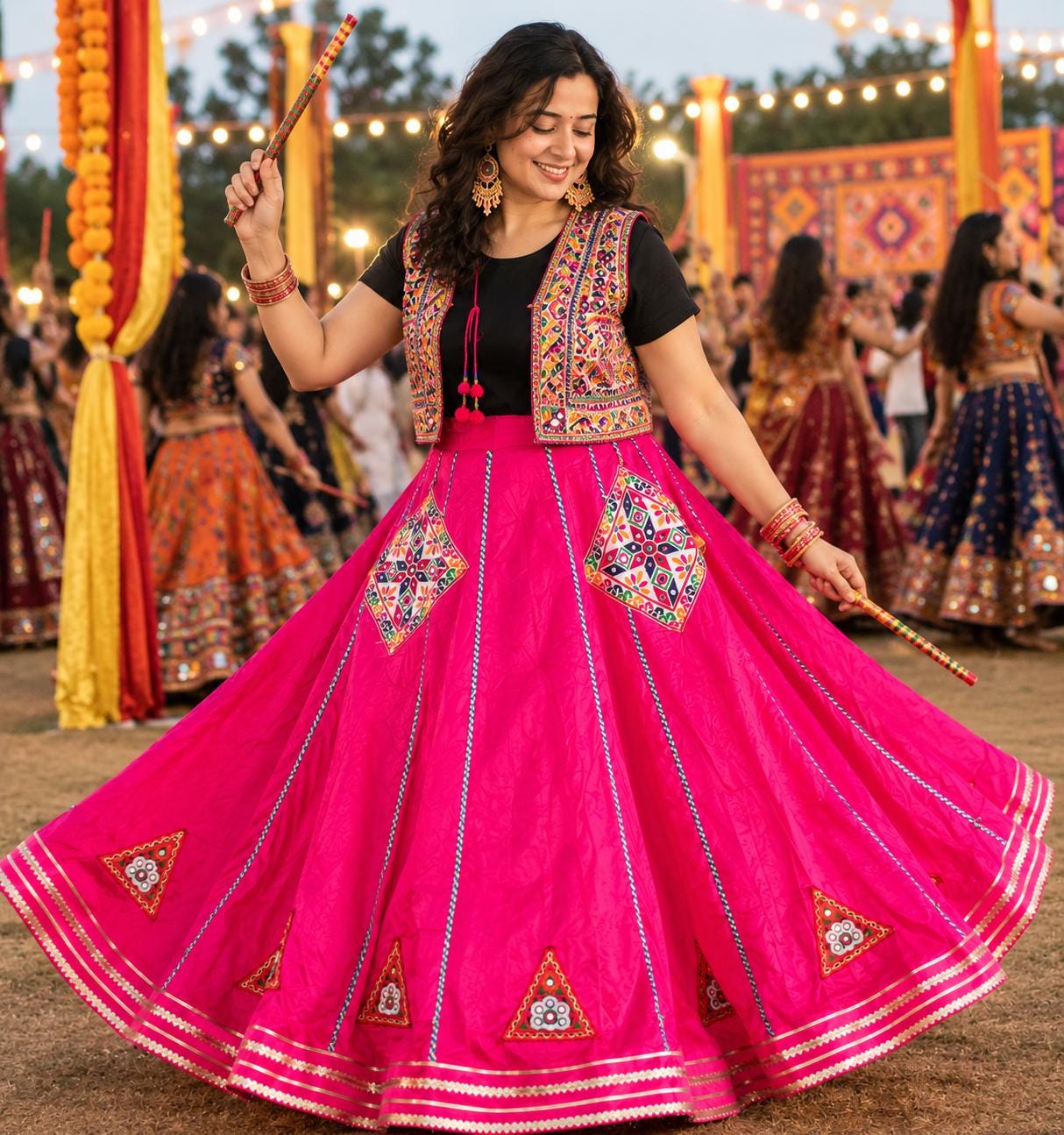 Pink skirt With patch work 10 m flair | Festive & Party Wear | Ishq by Isha