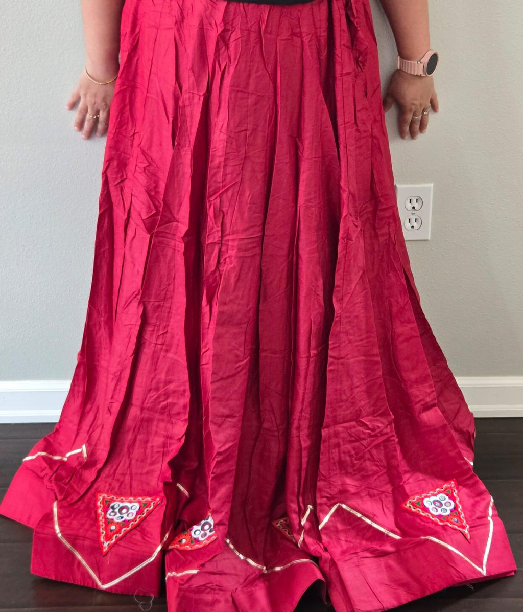 Red skirt with patch work 10 m flair | Festive & Party Wear | Ishq by Isha