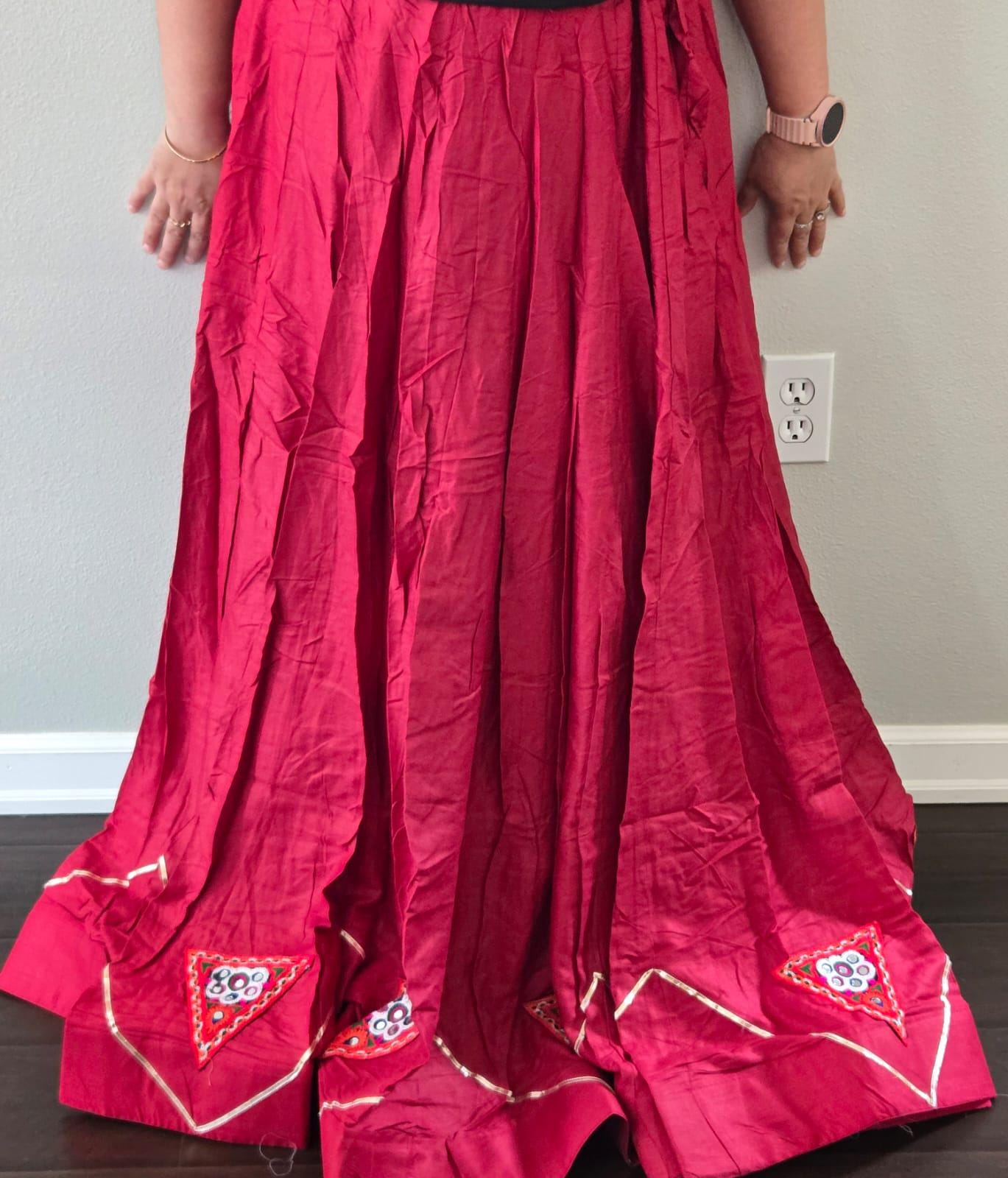 Red skirt with patch work 10 m flair | Festive & Party Wear | Ishq by Isha