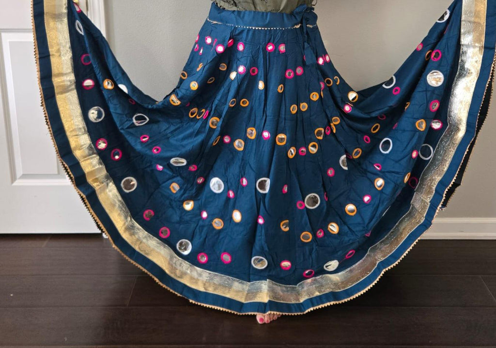 Blue Skirt with Artificial Mirror Work 10 m flair | Festive & Party Wear | Ishq by Isha