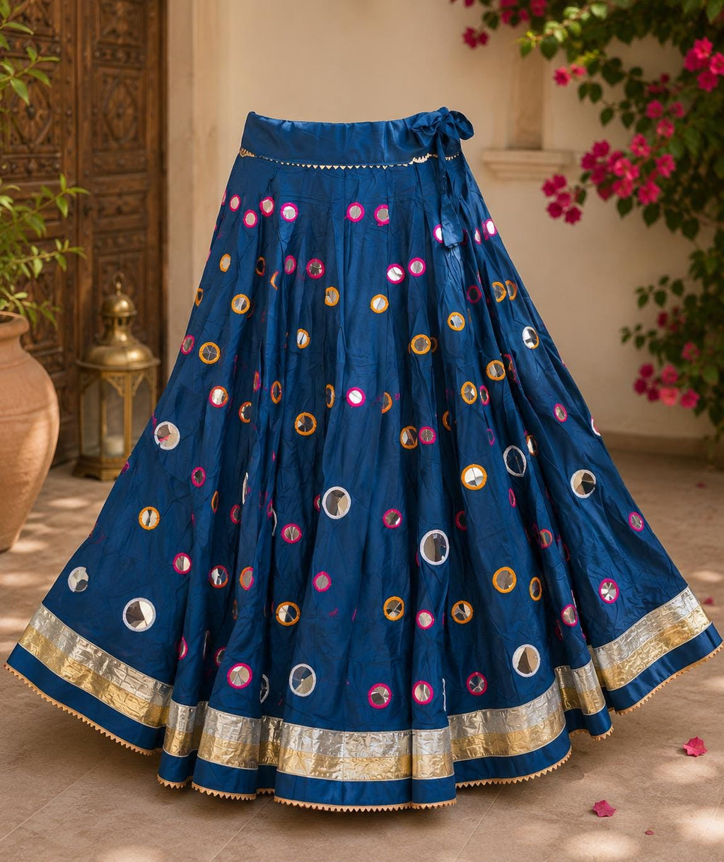 Blue Skirt with Artificial Mirror Work 10 m flair | Festive & Party Wear | Ishq by Isha