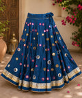 Blue Skirt with Artificial Mirror Work 10 m flair | Festive & Party Wear | Ishq by Isha