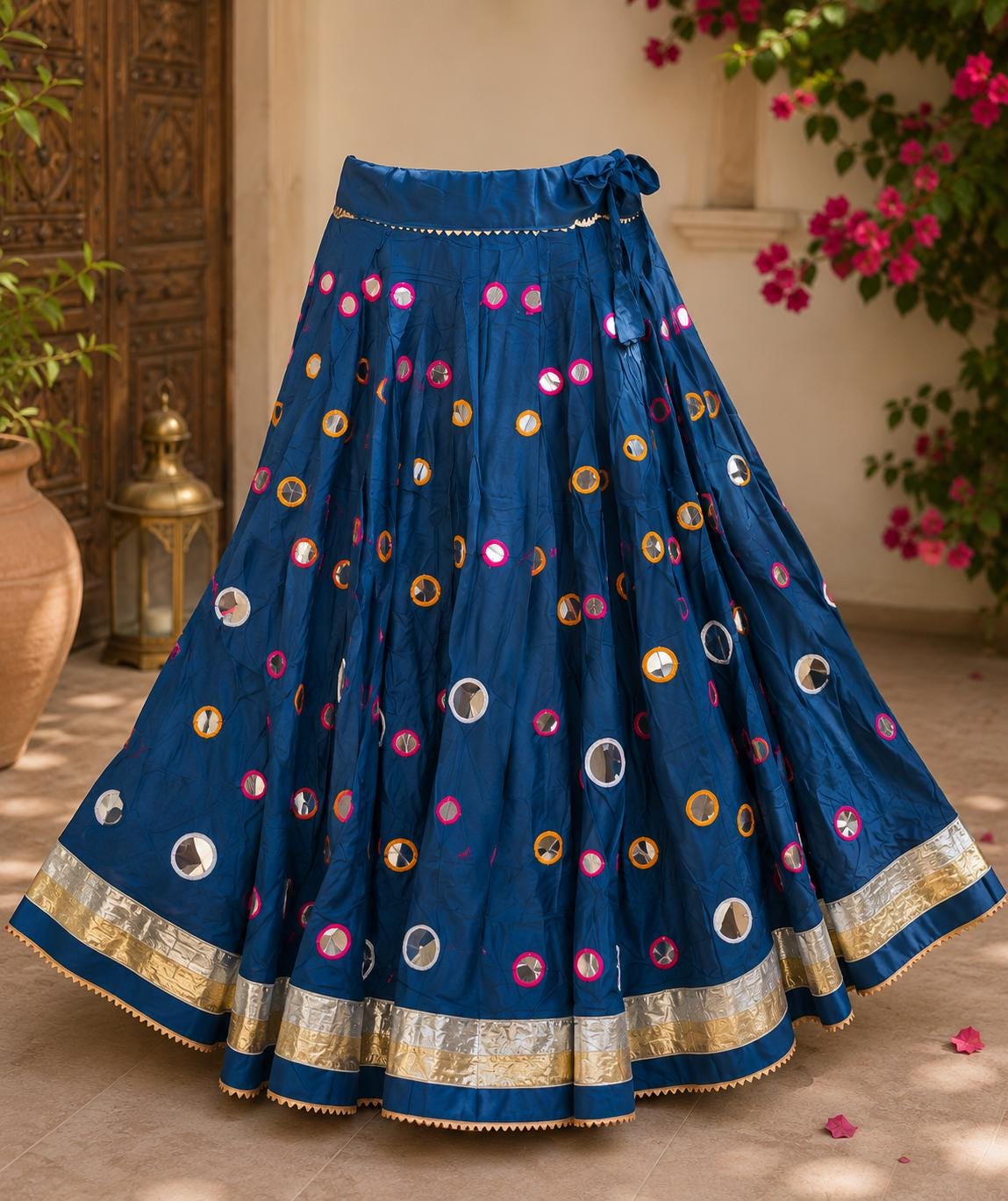 Blue Skirt with Artificial Mirror Work 10 m flair | Festive & Party Wear | Ishq by Isha