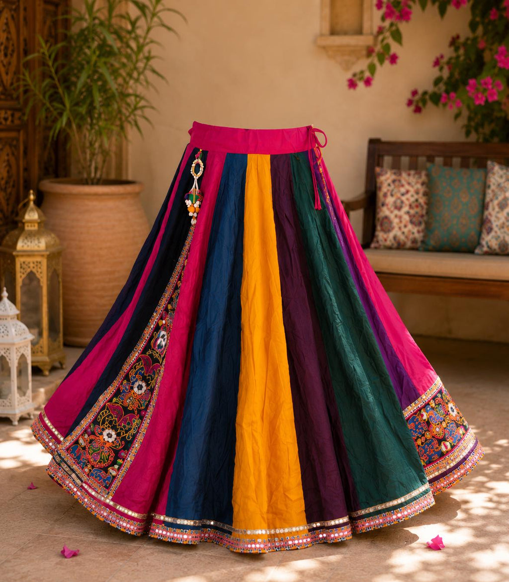 Mutilcolurskirt With patch work 10 m flair | Festive & Party Wear | Ishq by Isha
