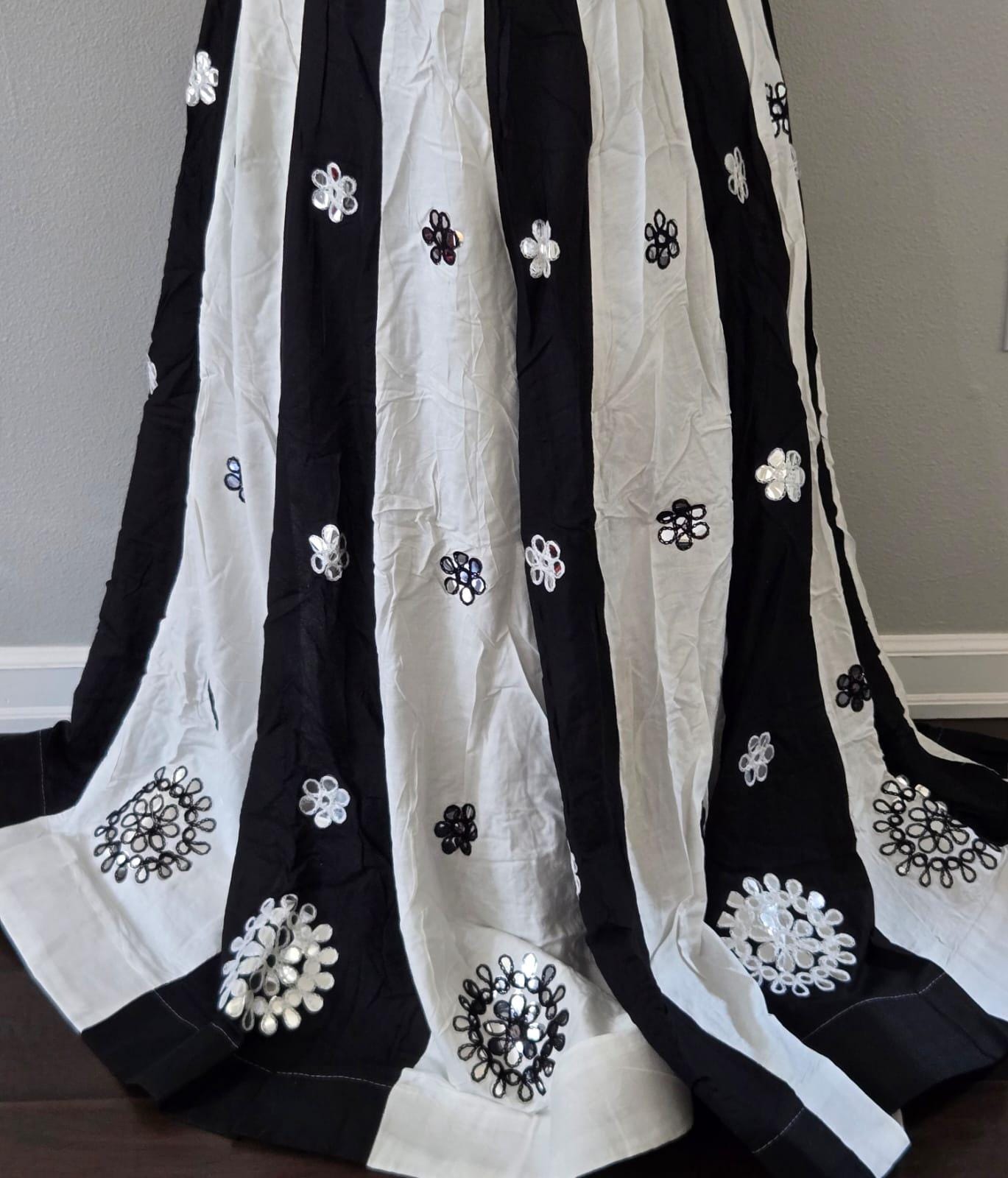 Garba Print Lehenga |white&black Ethnic Skirt | Navratri Ghagra Choli | Handmade Indian Festival Outfit
