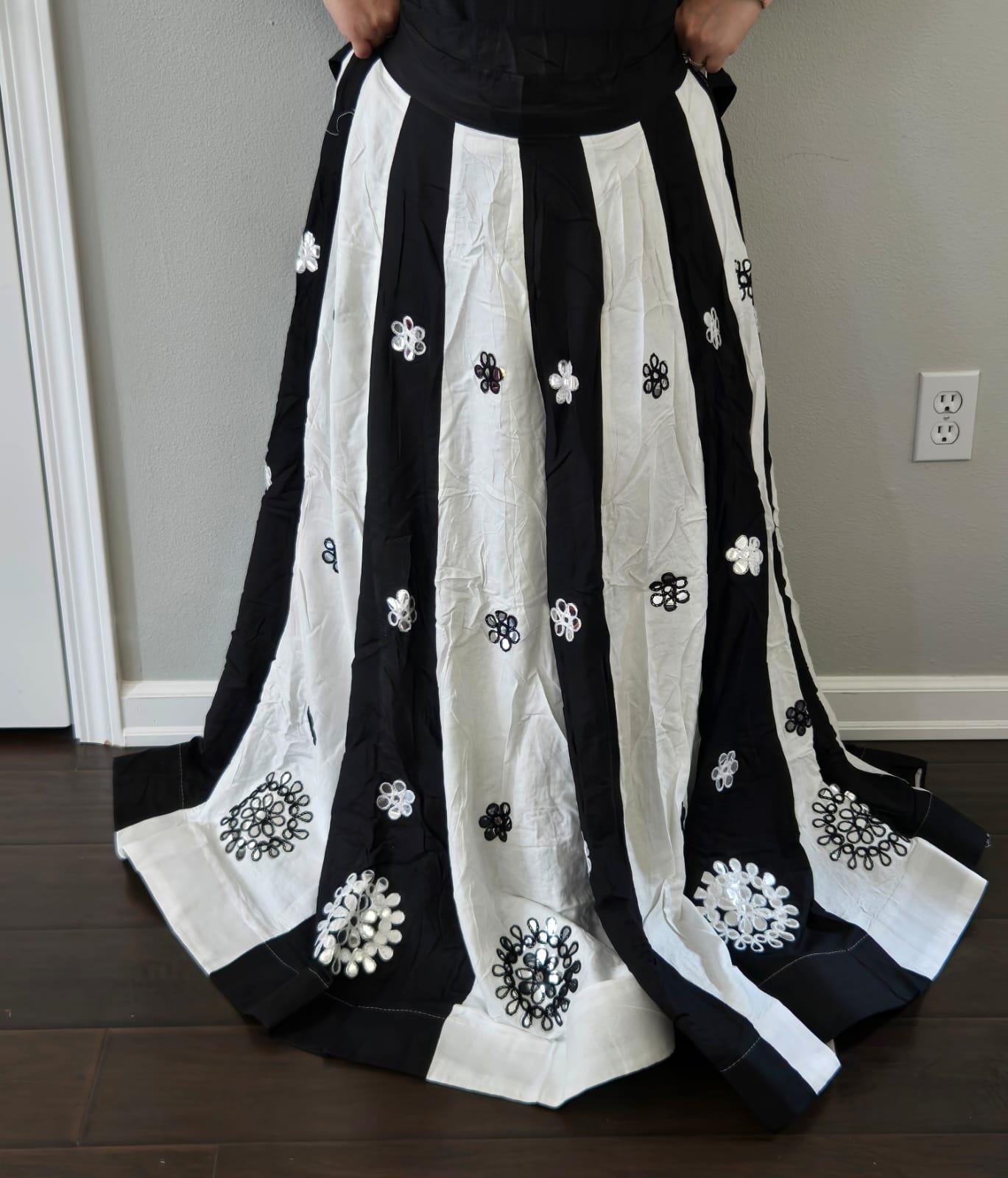 Garba Print Lehenga |white&black Ethnic Skirt | Navratri Ghagra Choli | Handmade Indian Festival Outfit