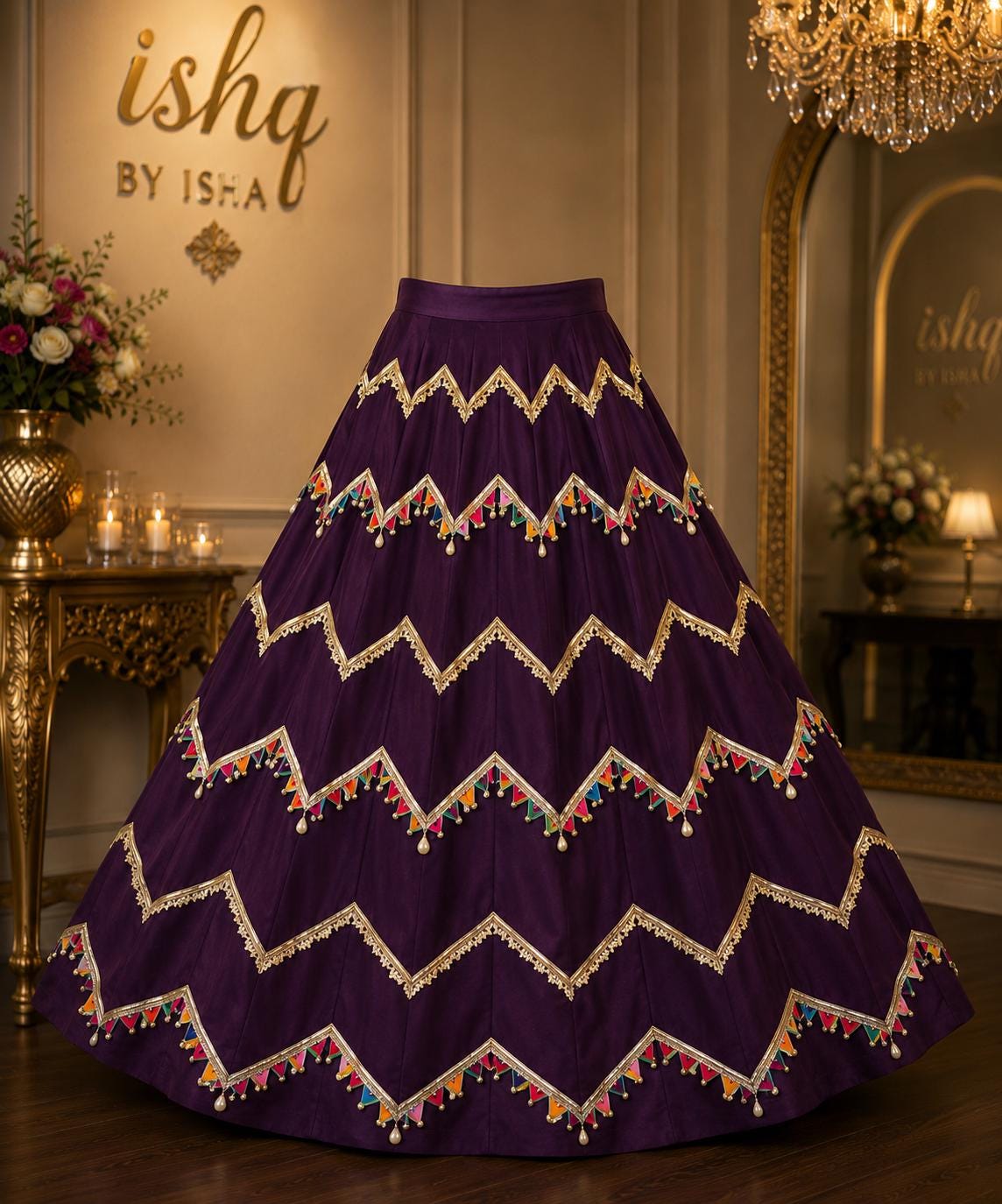 Skirt with gota and Multicolour Work 10 m flair | Festive & Party Wear | Ishq by Isha