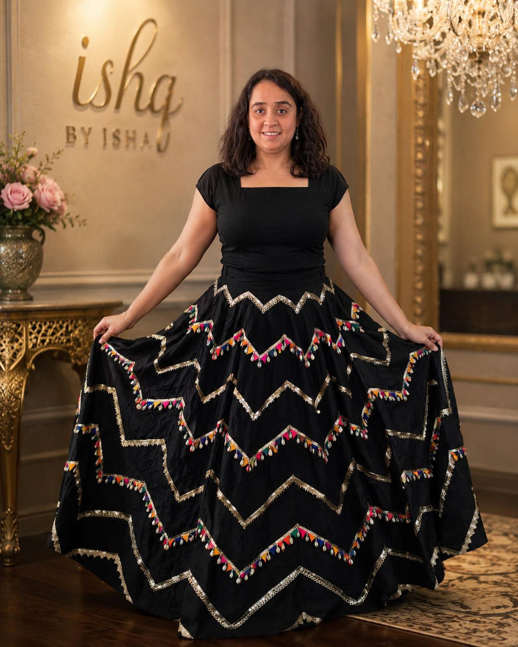 Skirt with gota and Multicolour Work 10 m flair | Festive & Party Wear | Ishq by Isha