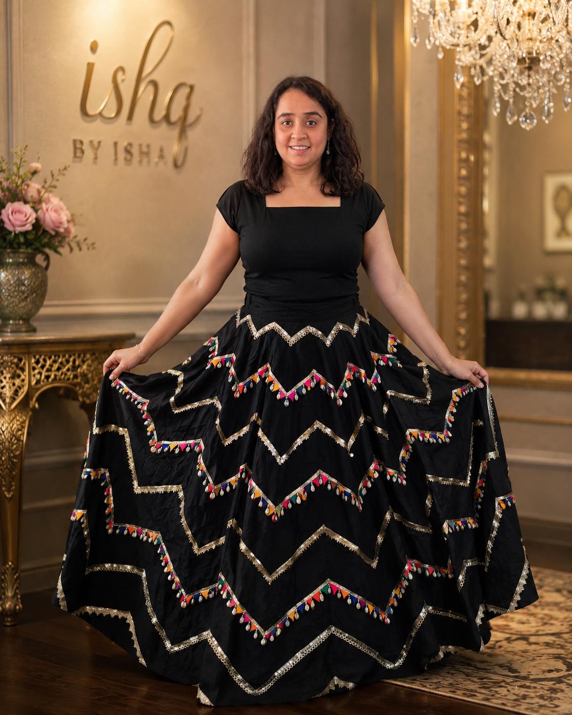 Skirt with gota and Multicolour Work 10 m flair | Festive & Party Wear | Ishq by Isha