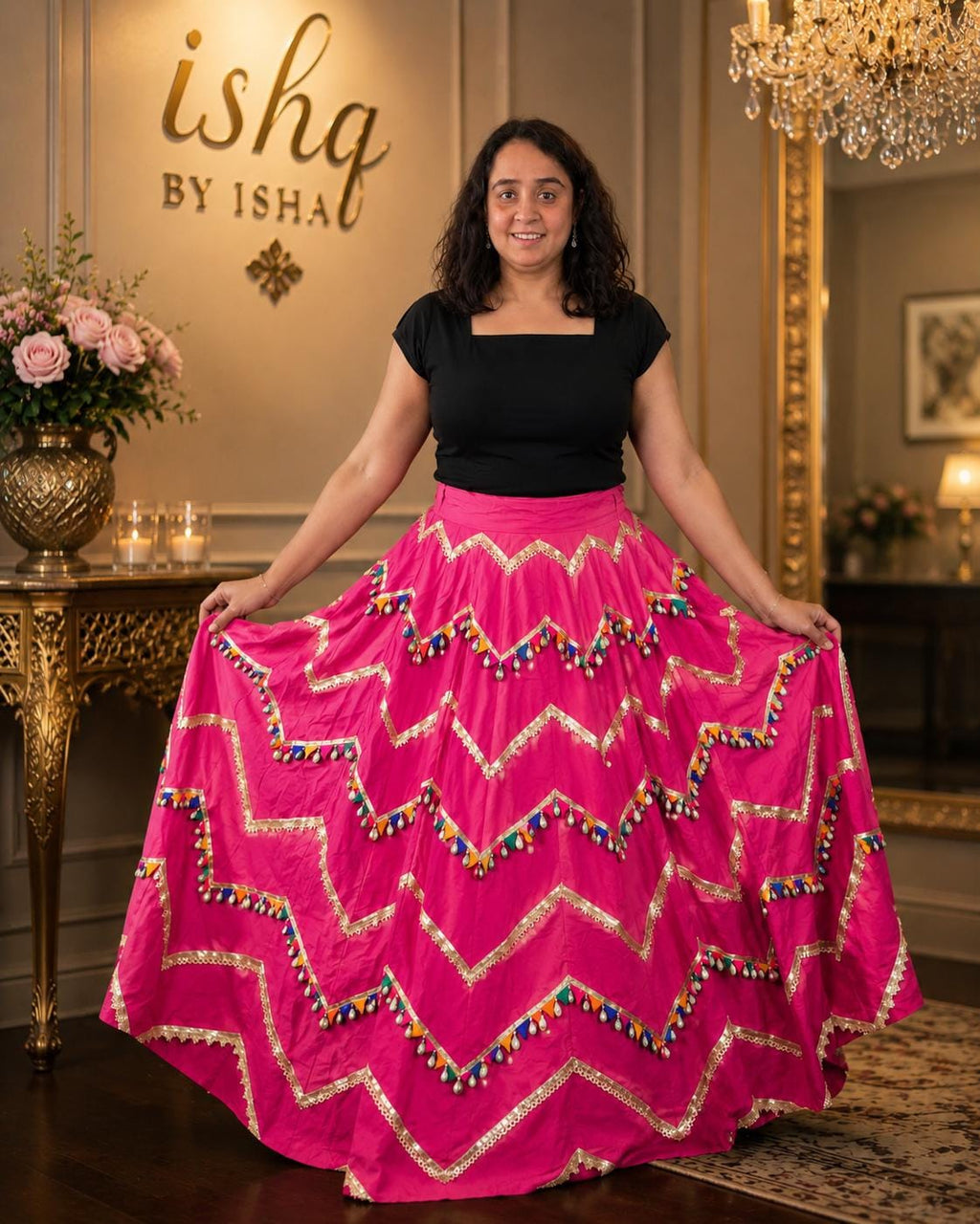 Skirt with gota and Multicolour Work 10 m flair | Festive & Party Wear | Ishq by Isha