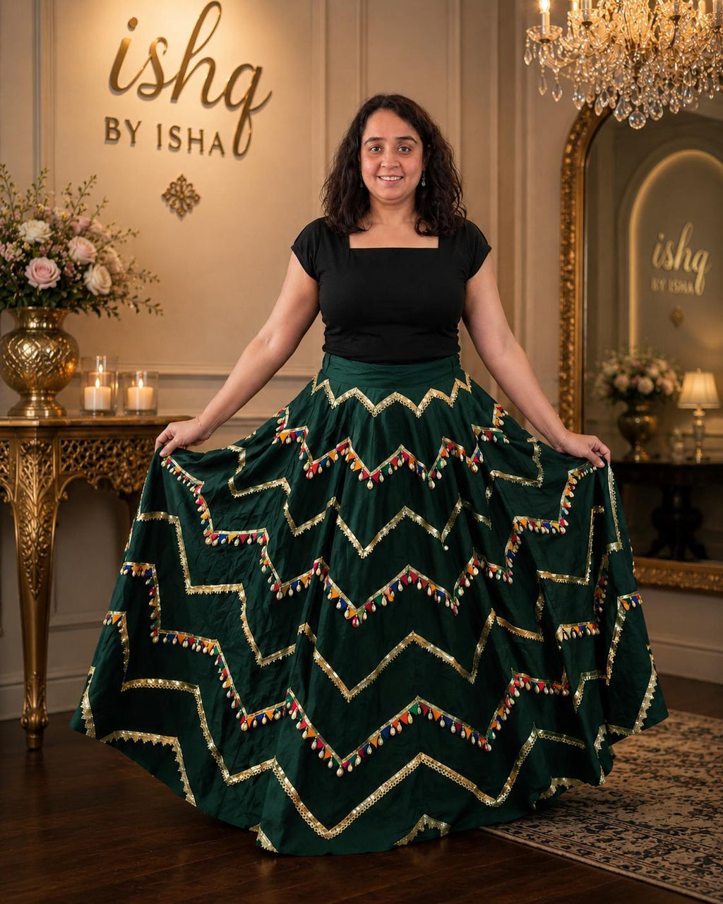 Skirt with gota and Multicolour Work 10 m flair | Festive & Party Wear | Ishq by Isha