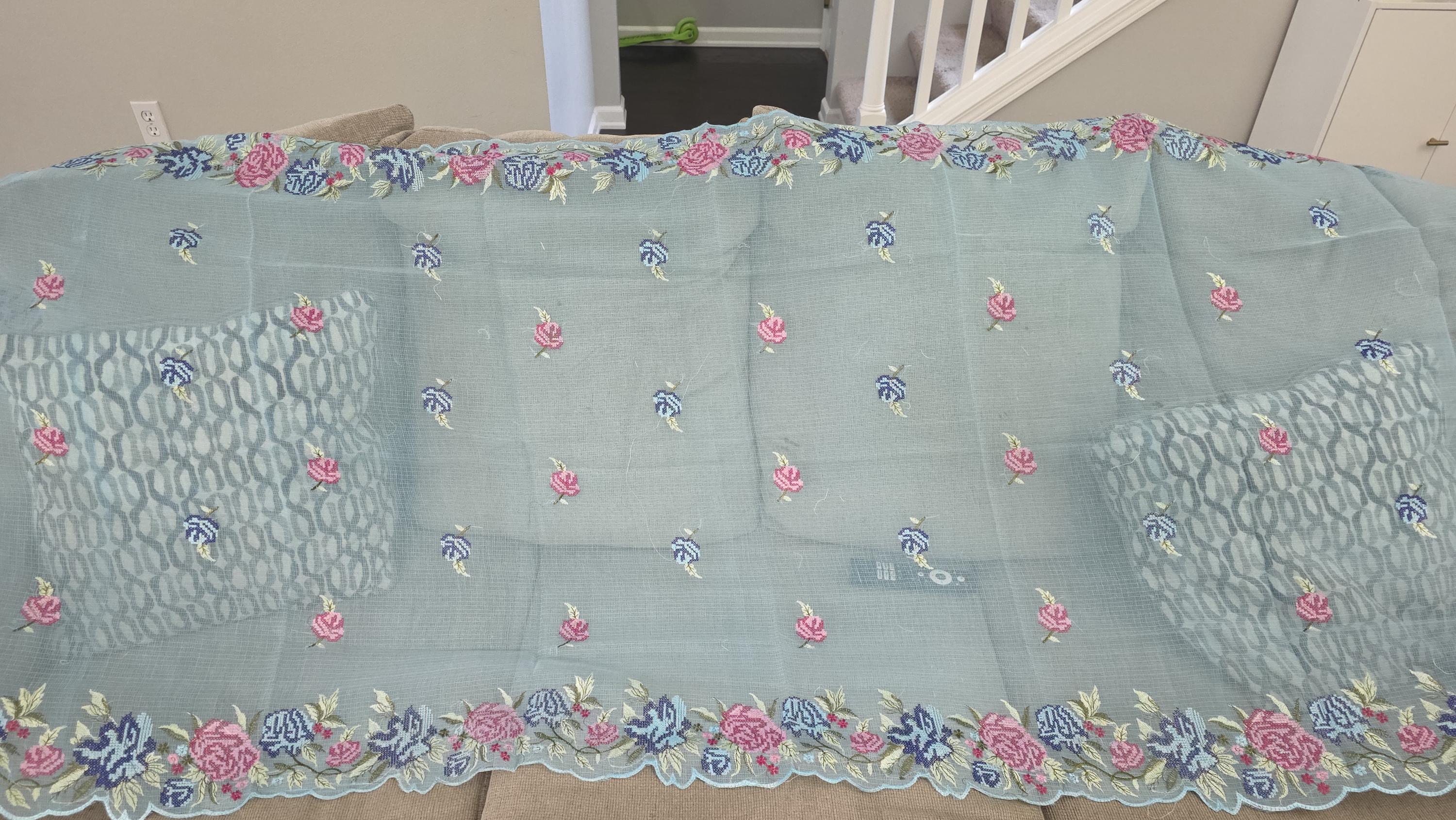 Sky Blue Kota Doria Embroidered Dupatta | Floral Embroidery | Lightweight Kota Doriya Dupatta | Indian Ethnic Dupatta | Wedding & Festive