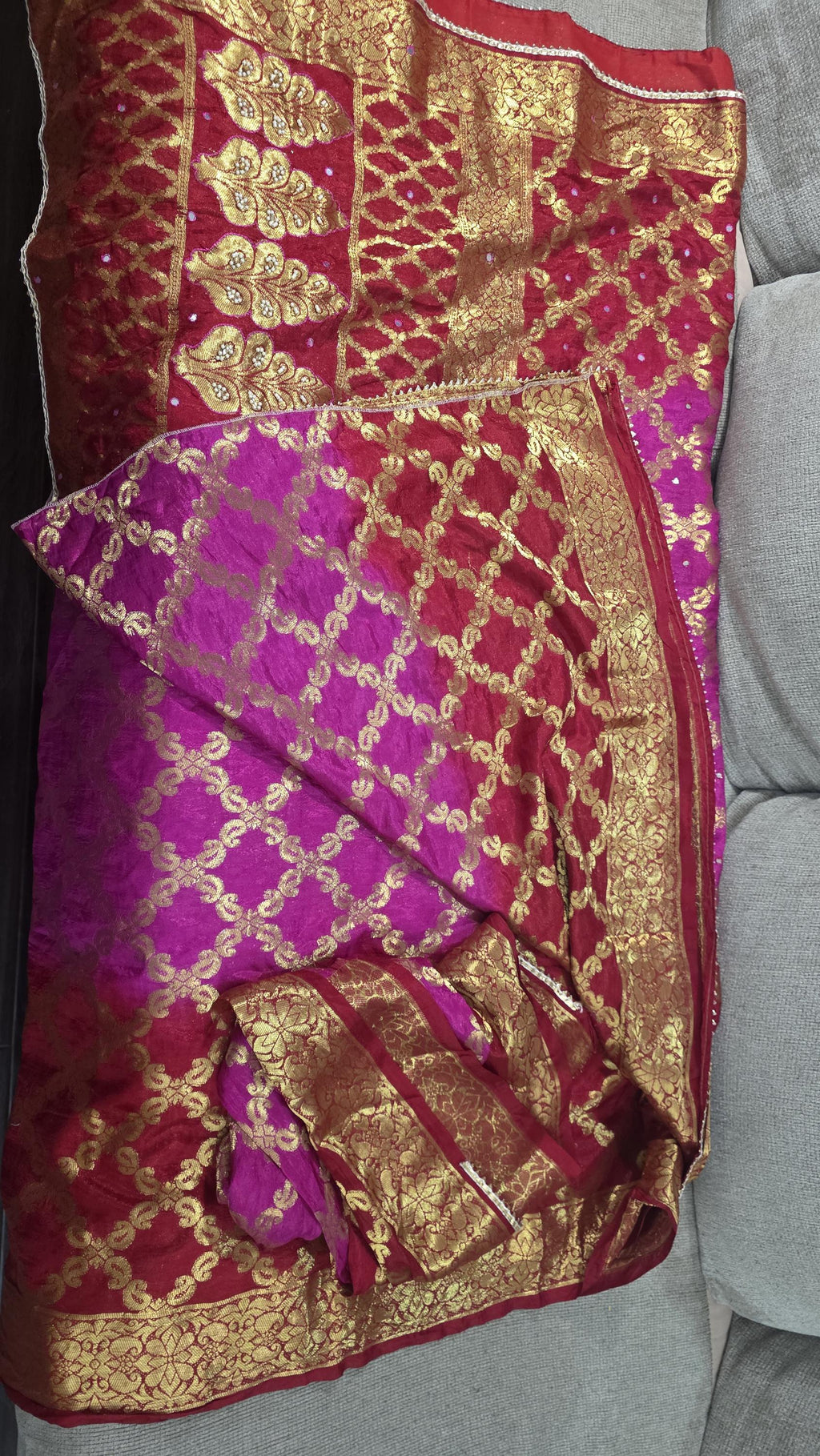 Traditional Pink & Red Gharchola Saree | Bandhani Silk Saree with Zari Work |Festive Wedding Wear | Indian Ethnic Saree