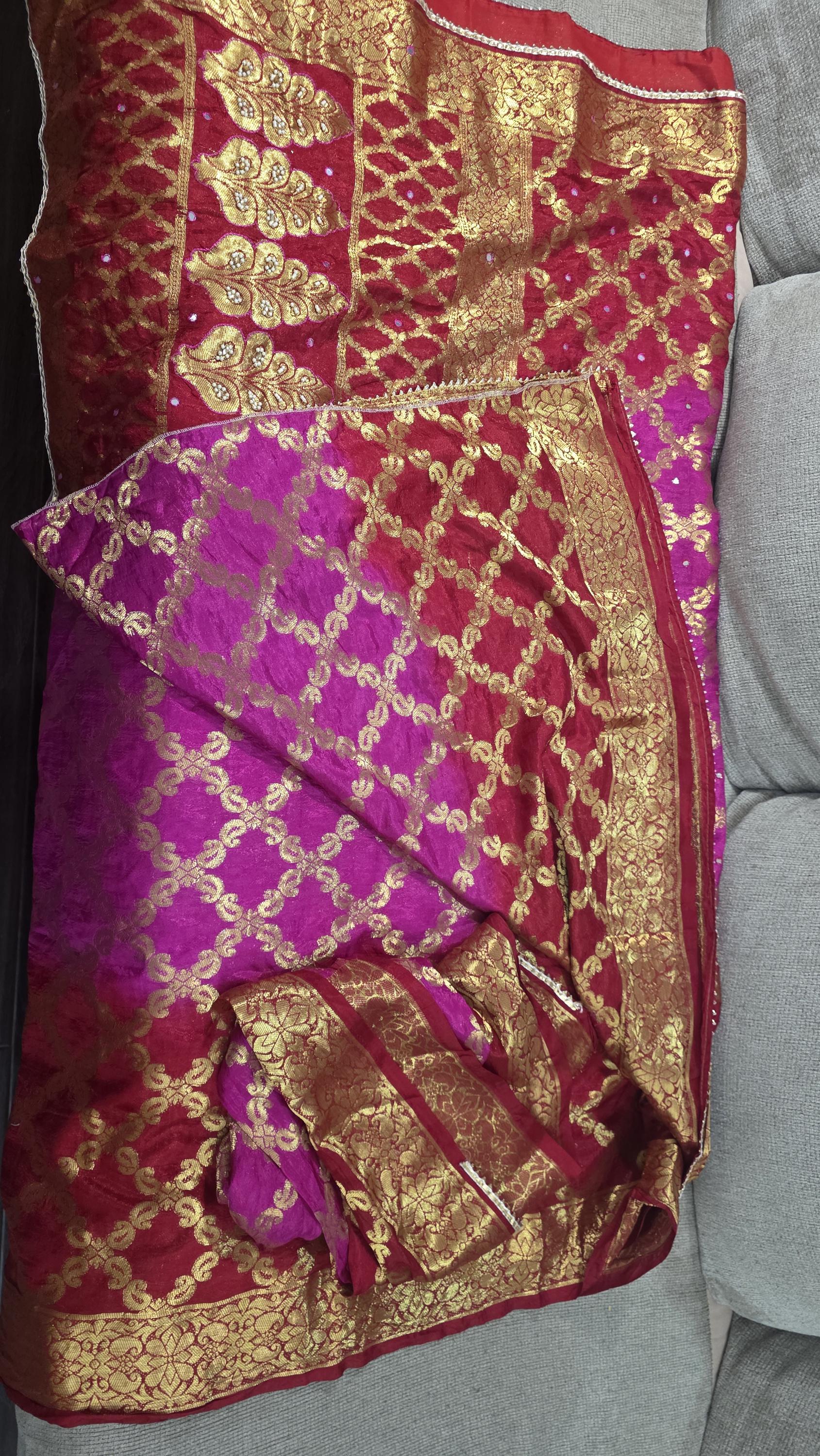 Traditional Pink & Red Gharchola Saree | Bandhani Silk Saree with Zari Work |Festive Wedding Wear | Indian Ethnic Saree