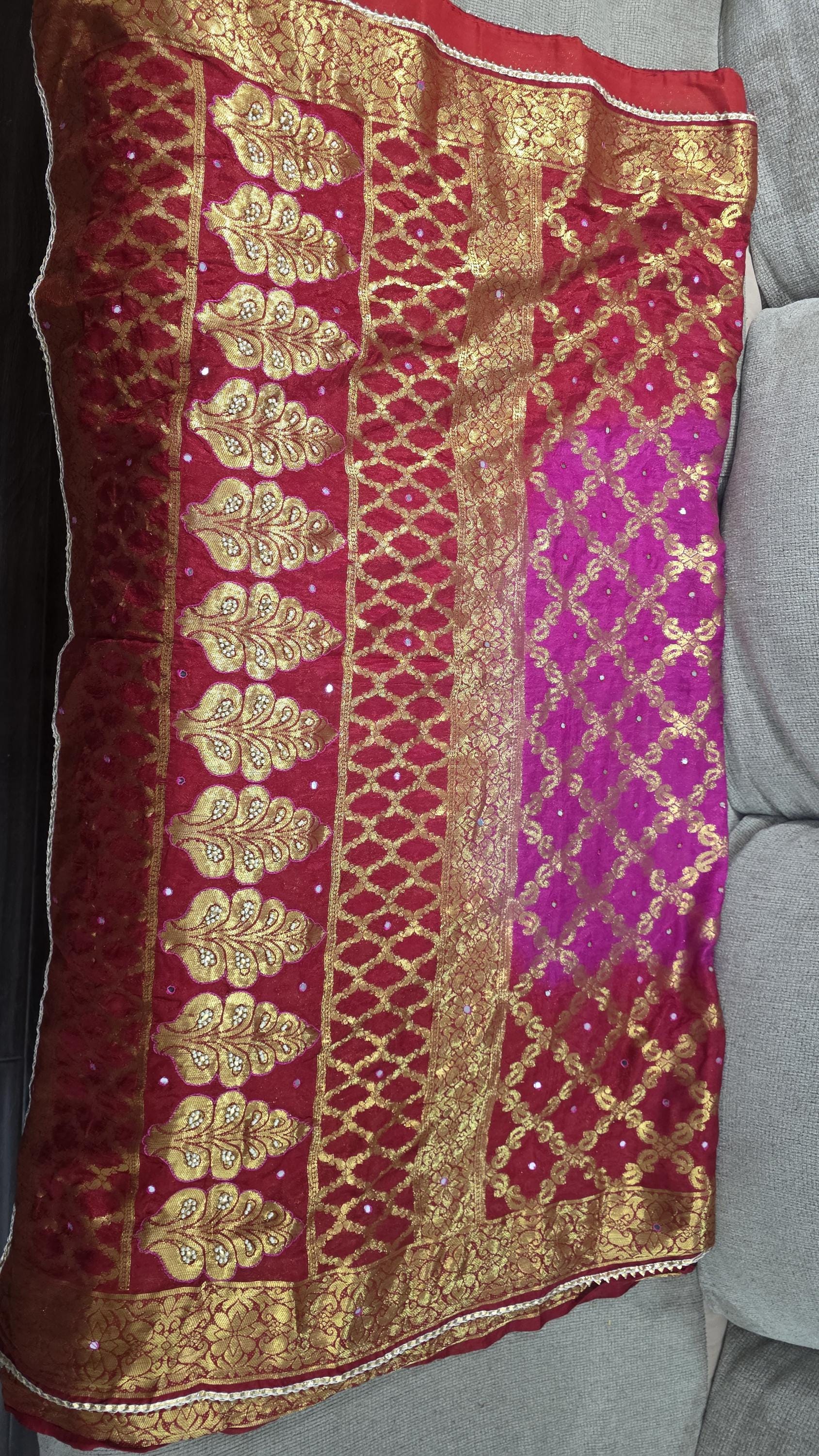 Traditional Pink & Red Gharchola Saree | Bandhani Silk Saree with Zari Work |Festive Wedding Wear | Indian Ethnic Saree