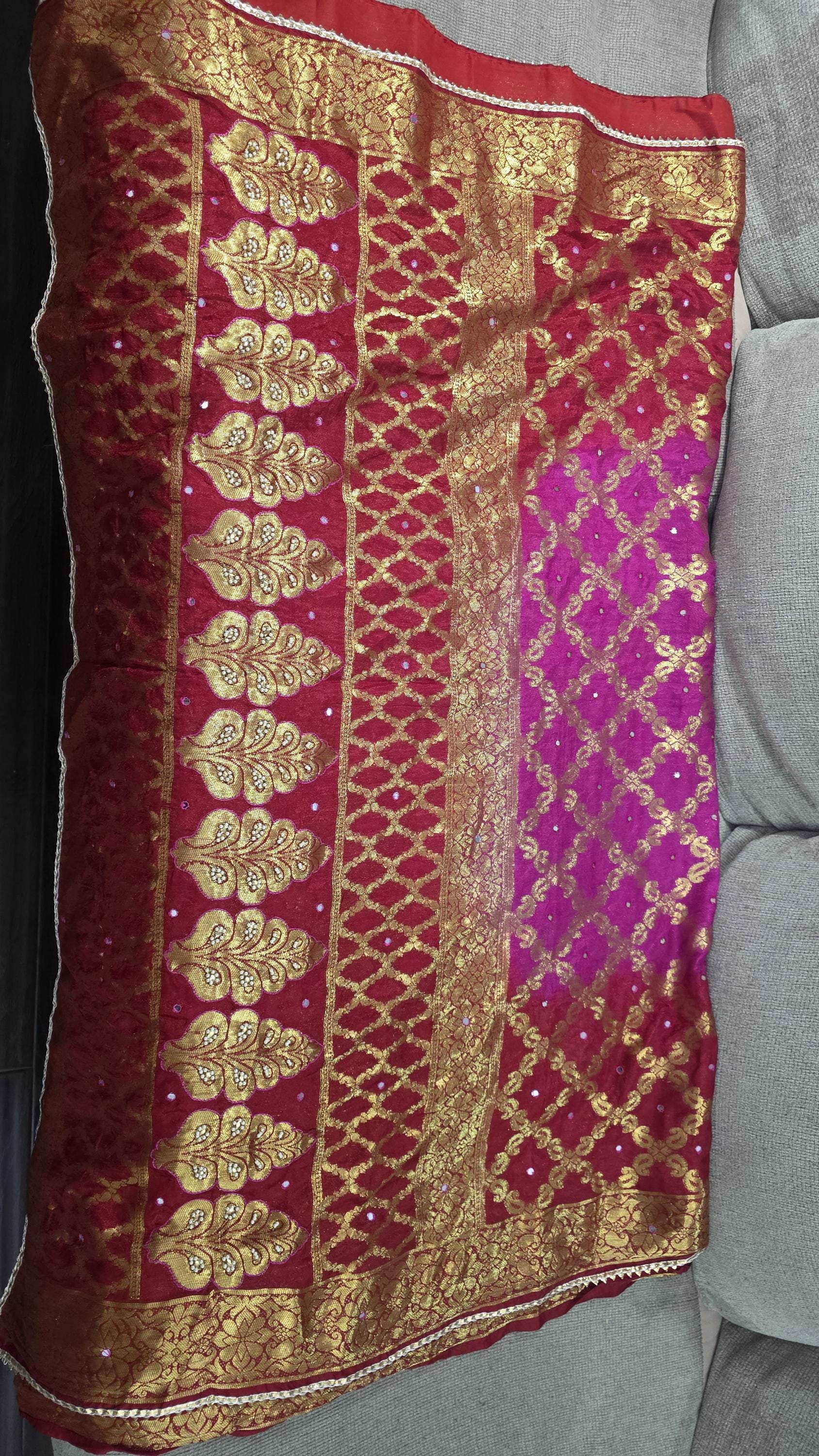 Traditional Pink & Red Gharchola Saree | Bandhani Silk Saree with Zari Work |Festive Wedding Wear | Indian Ethnic Saree