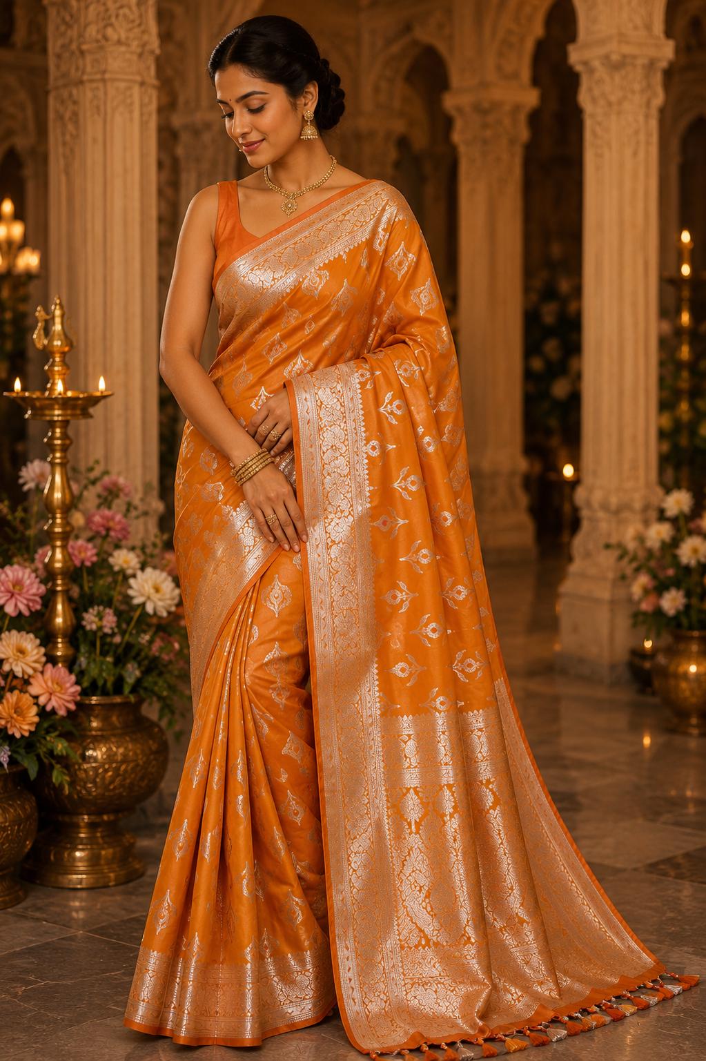 Elegant Orange banarasi Saree & Festive Wear