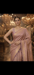 Exquisite mauve Banarasi Saree Handwoven Elegance. Fall and Pico done