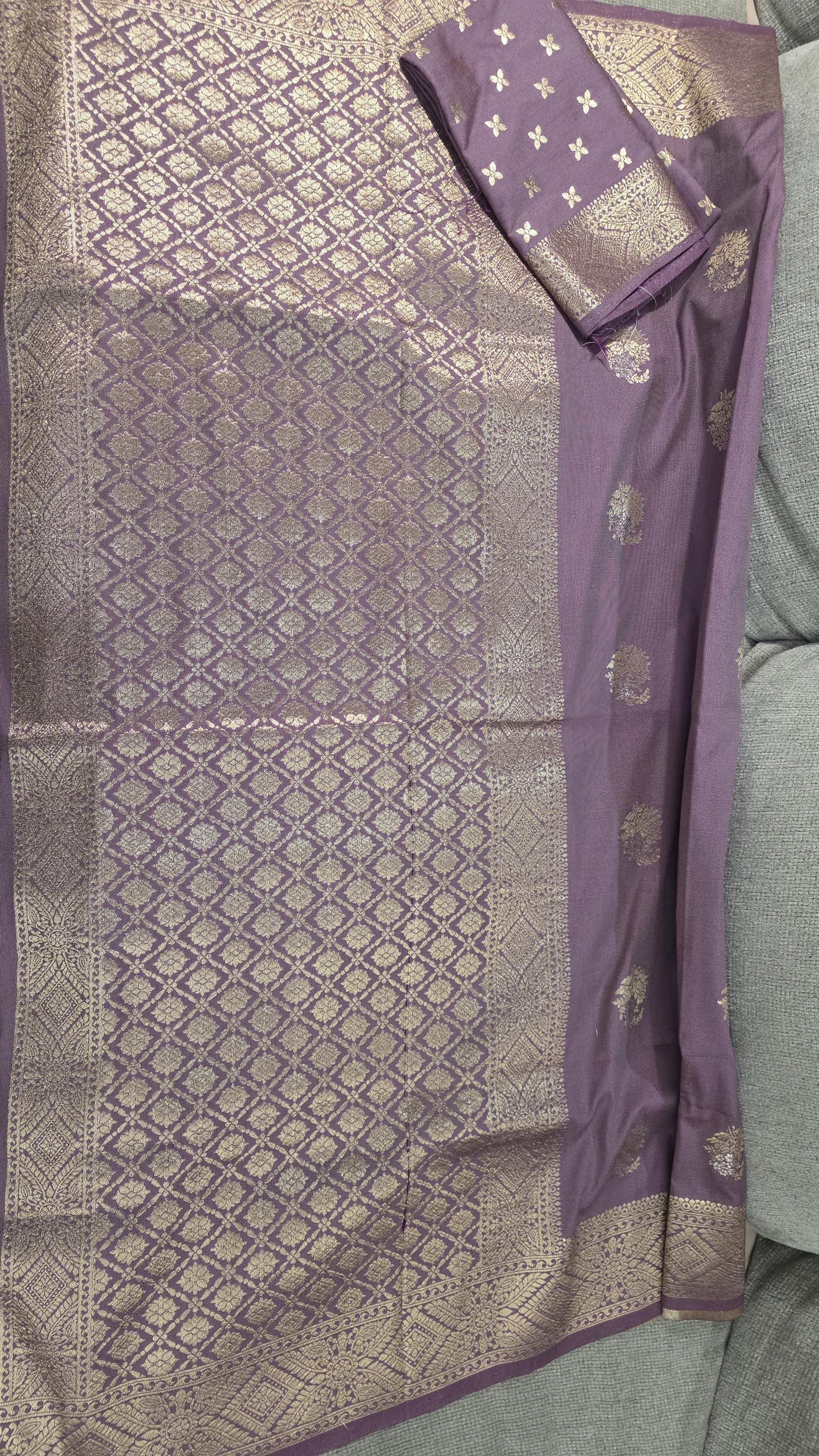 Exquisite mauve Banarasi Saree Handwoven Elegance. Fall and Pico done