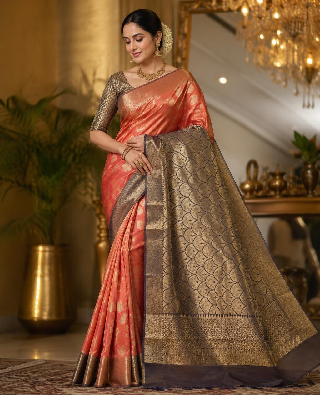 Elegant orange banarasi Saree & Festive Wear