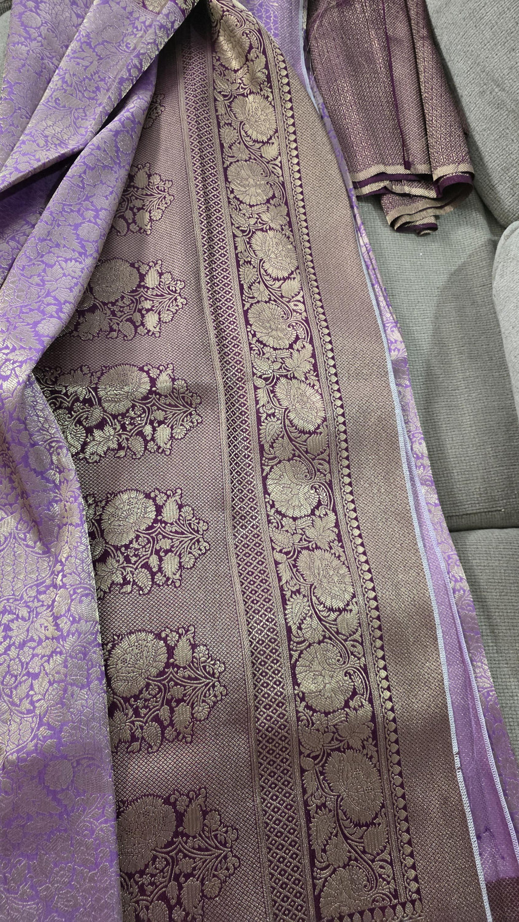 Purple Brocade Banarasi Saree | Zari Woven| Blue Contrast Border Pallu | Indian Wedding Saree | Festive