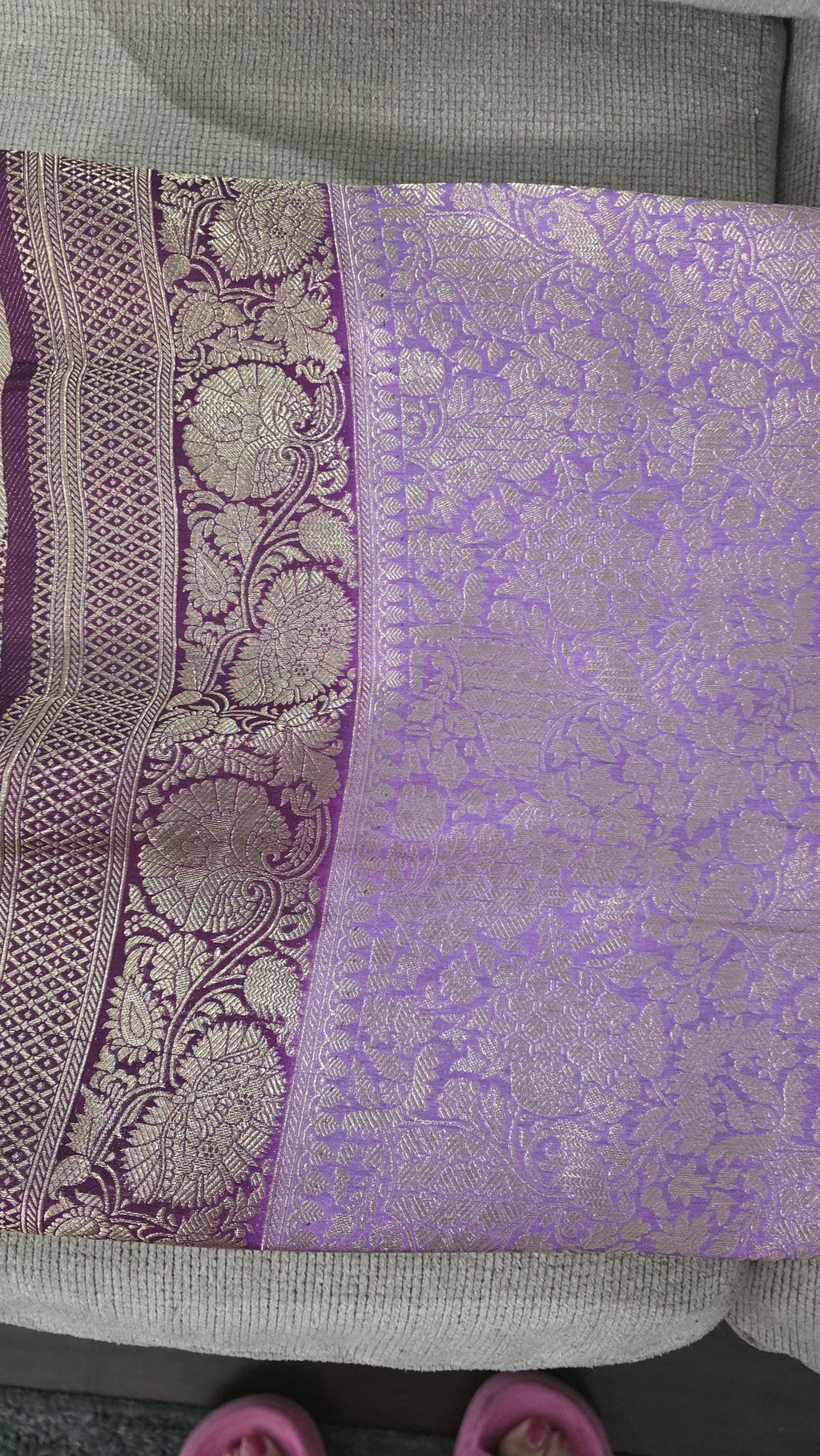 Purple Brocade Banarasi Saree | Zari Woven| Blue Contrast Border Pallu | Indian Wedding Saree | Festive
