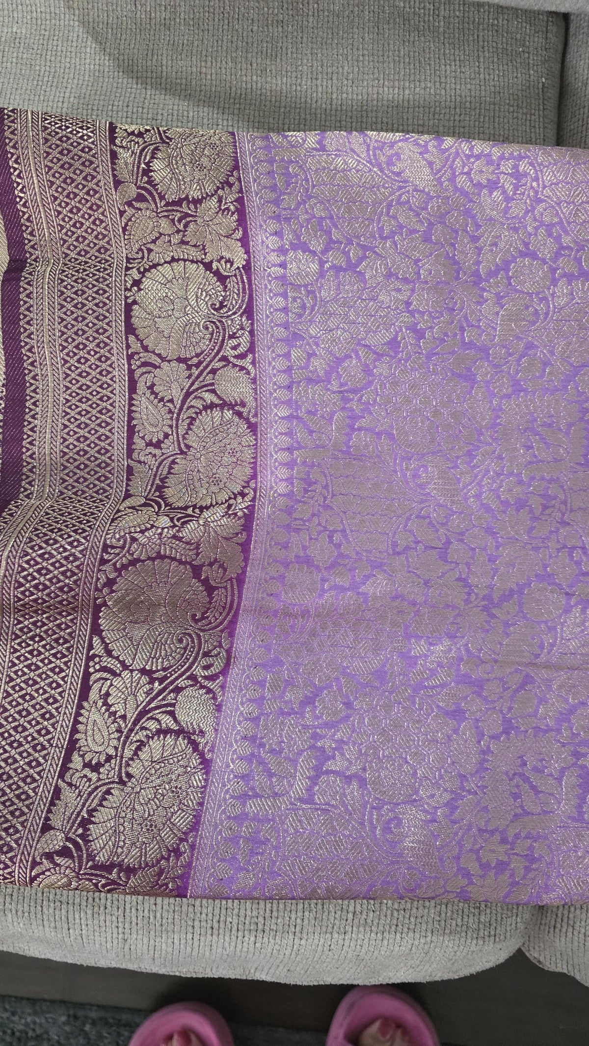 Purple Brocade Banarasi Saree | Zari Woven| Blue Contrast Border Pallu | Indian Wedding Saree | Festive