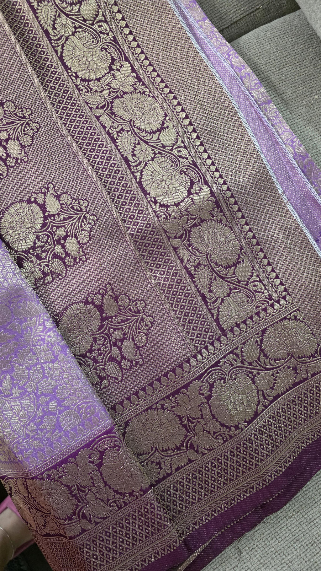 Purple Brocade Banarasi Saree | Zari Woven| Blue Contrast Border Pallu | Indian Wedding Saree | Festive