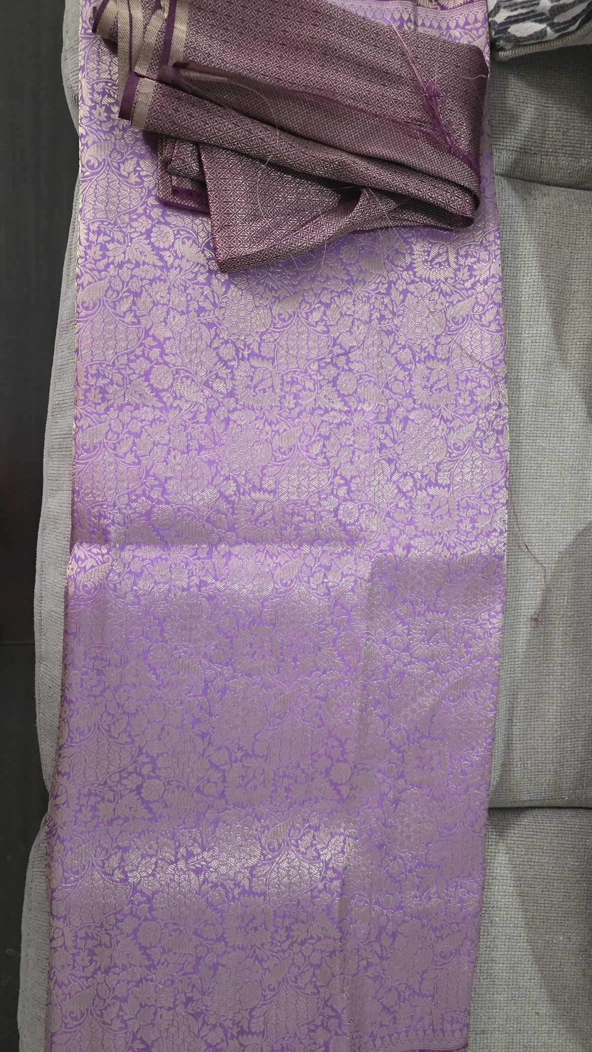 Purple Brocade Banarasi Saree | Zari Woven| Blue Contrast Border Pallu | Indian Wedding Saree | Festive