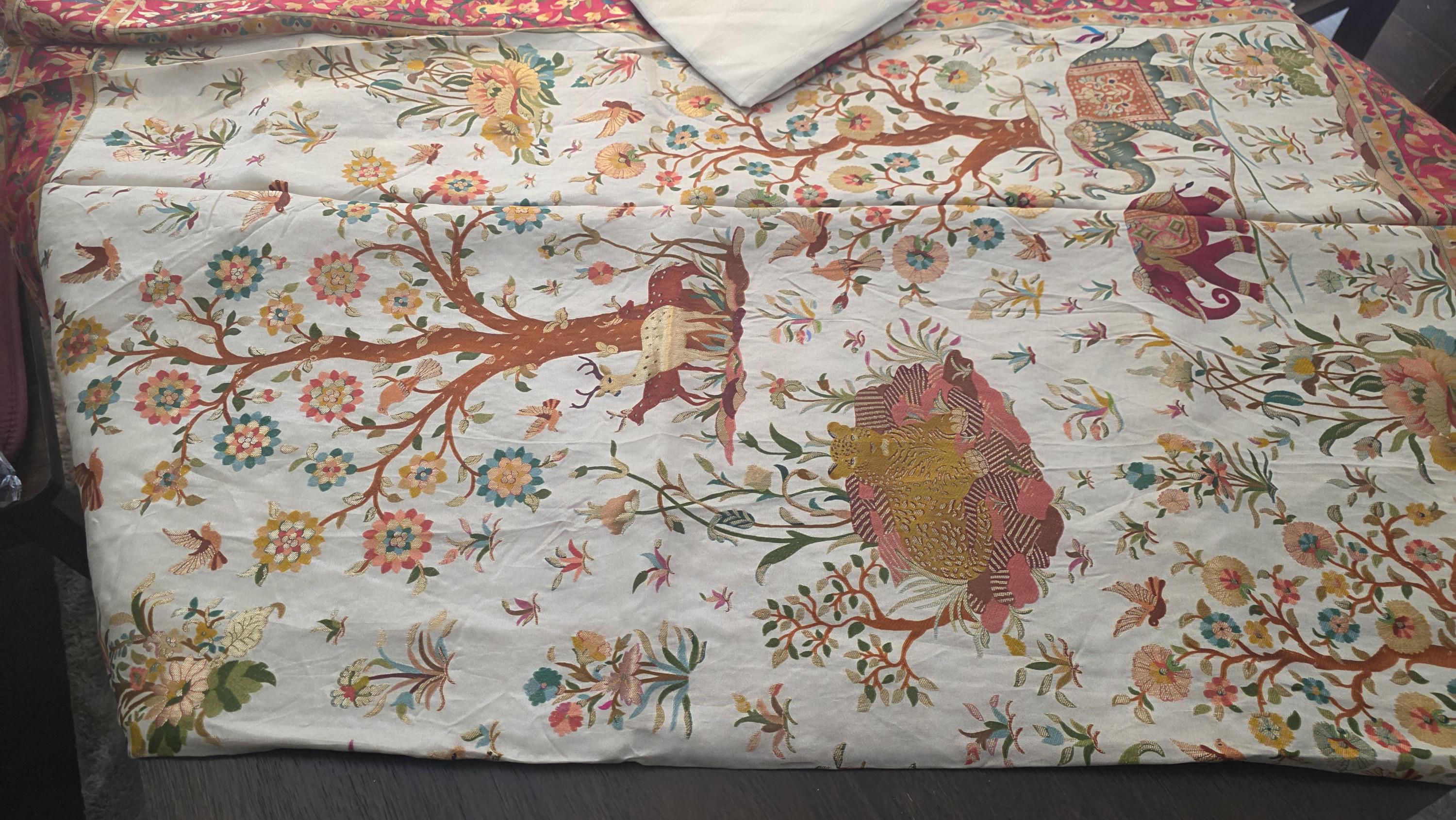 Cream Kantha Work Crape Silk weaved saree