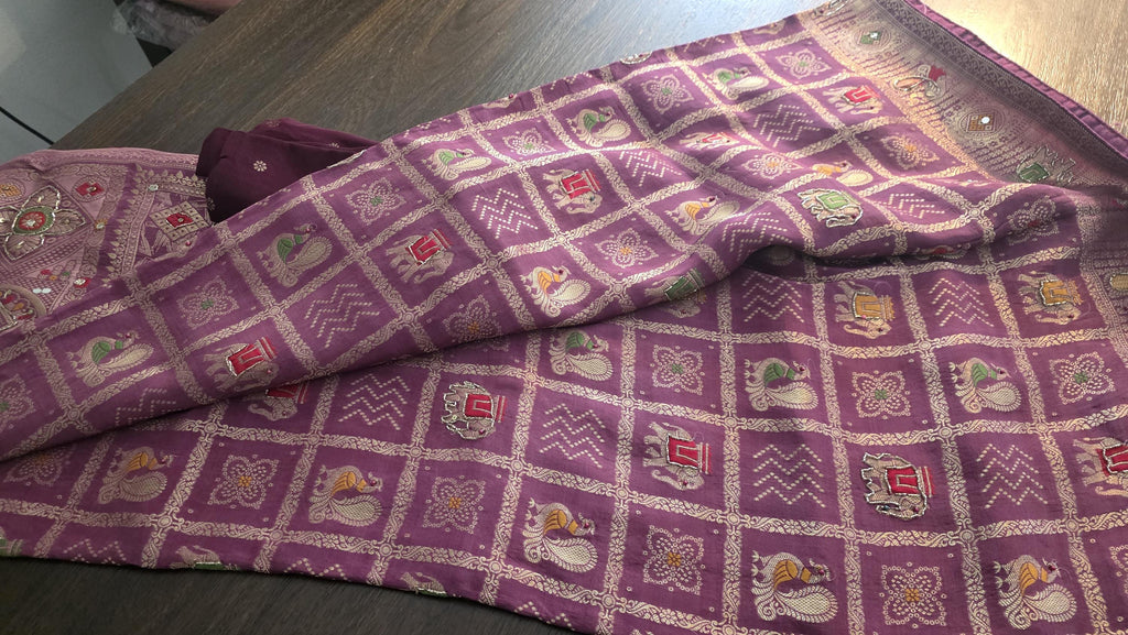 Purple Crepe Silk Woven Saree | Traditional Indian Saree | Ethnic Festive Saree | Designer Party Wear Saree | Wedding Saree with Unstitched