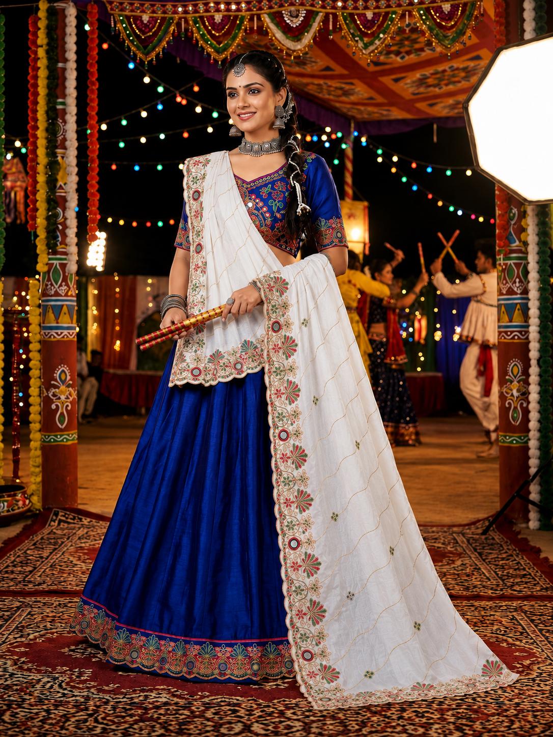 Rayon Cotton Embroidered Mirror Work Dupatta | Thread Work Ethnic Dupatta | Indian Traditional Dupatta for Women | Festive, Garba & Navratri