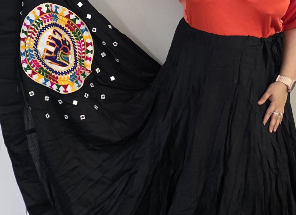 Black Skirt with patch work Work 10 m flair | Festive & Party Wear | Ishq by Isha
