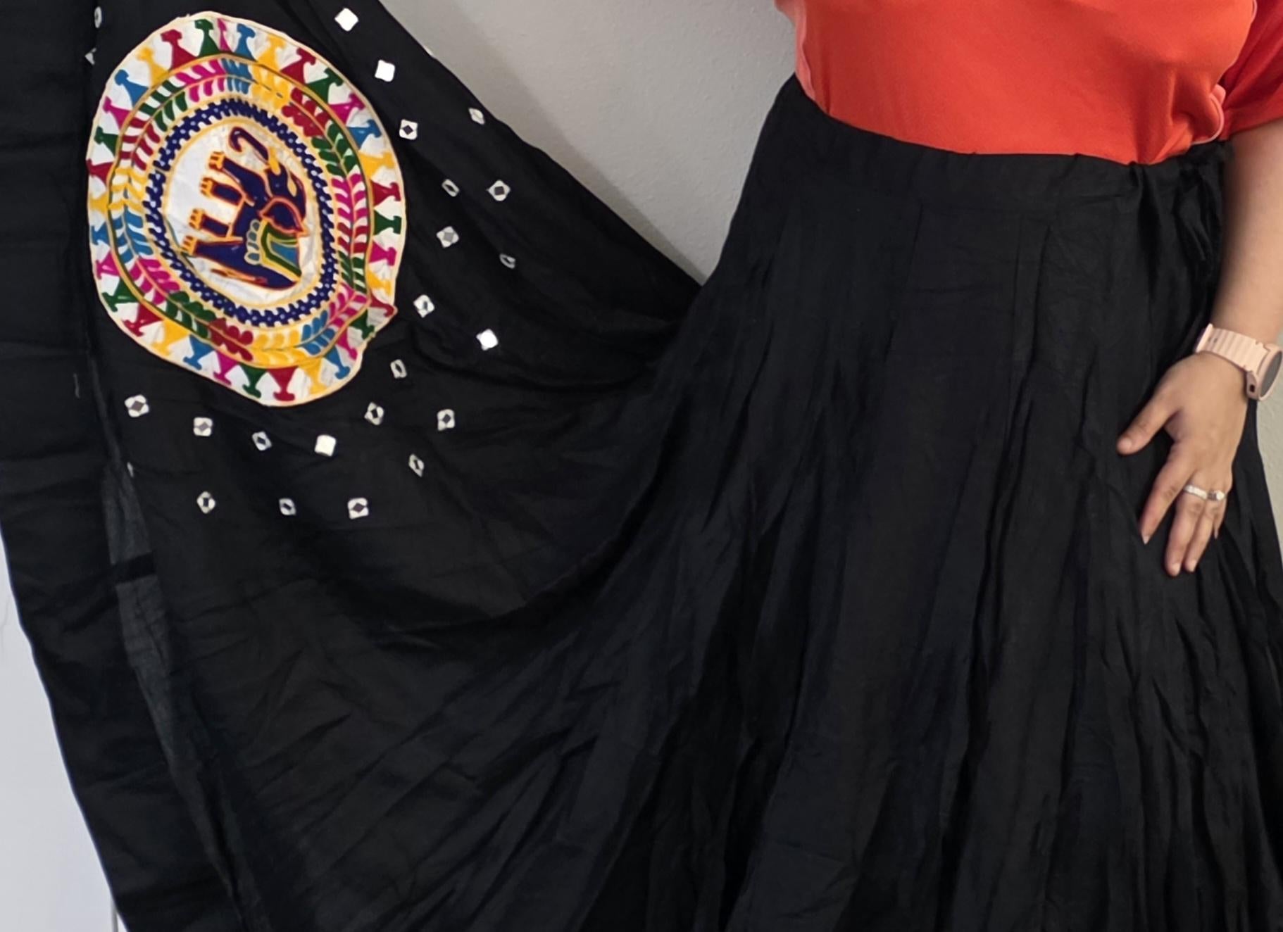 Black Skirt with patch work Work 10 m flair | Festive & Party Wear | Ishq by Isha