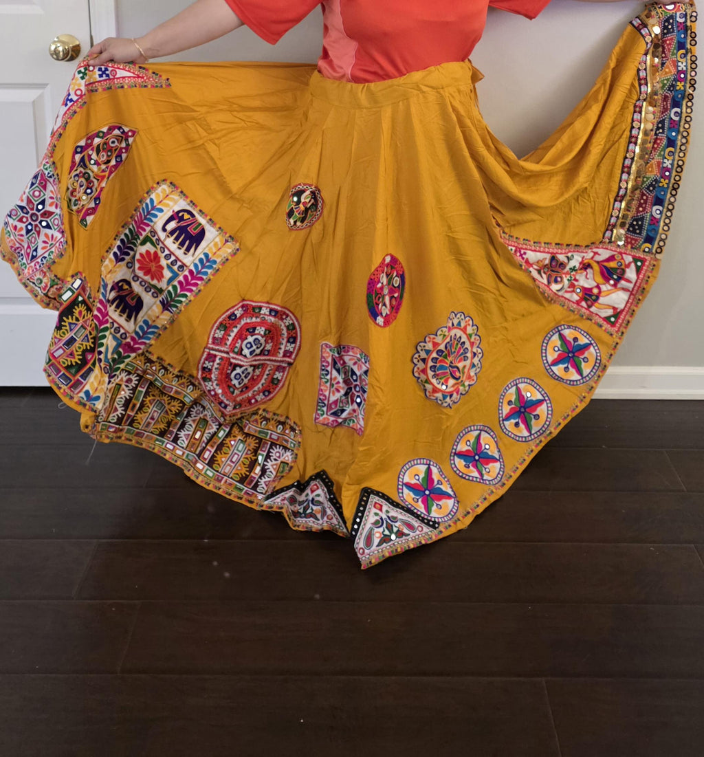 Yellow Skirt with patchWork 10 m flair | Festive & Party Wear | Ishq by Isha