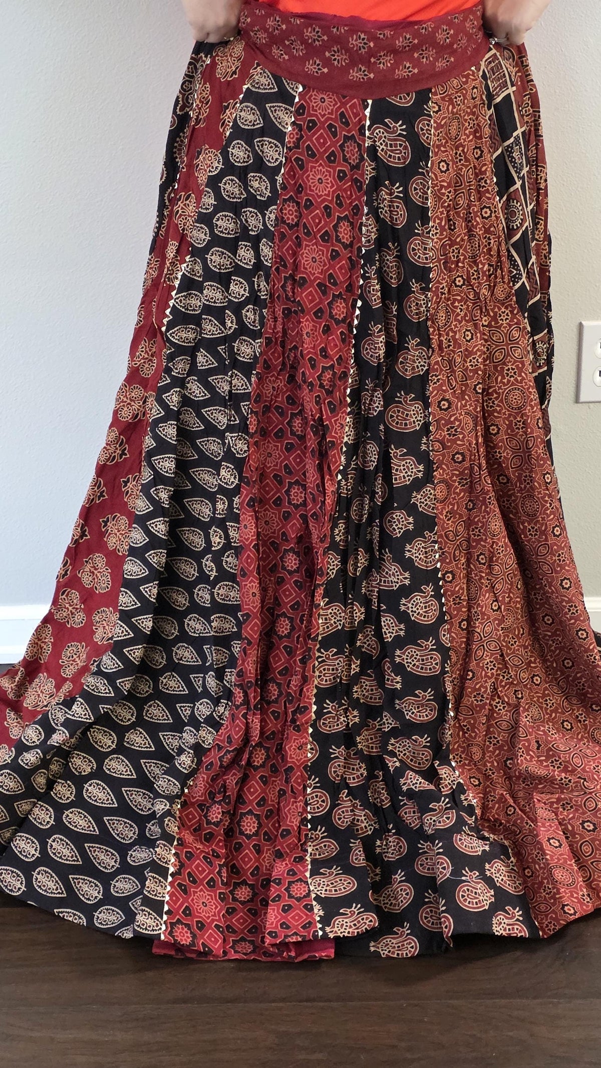 Garba Khadi Ajarak Print Lehenga |Multicolored Ethnic Skirt | Navratri Ghagra Choli | Handmade Indian Festival Outfit