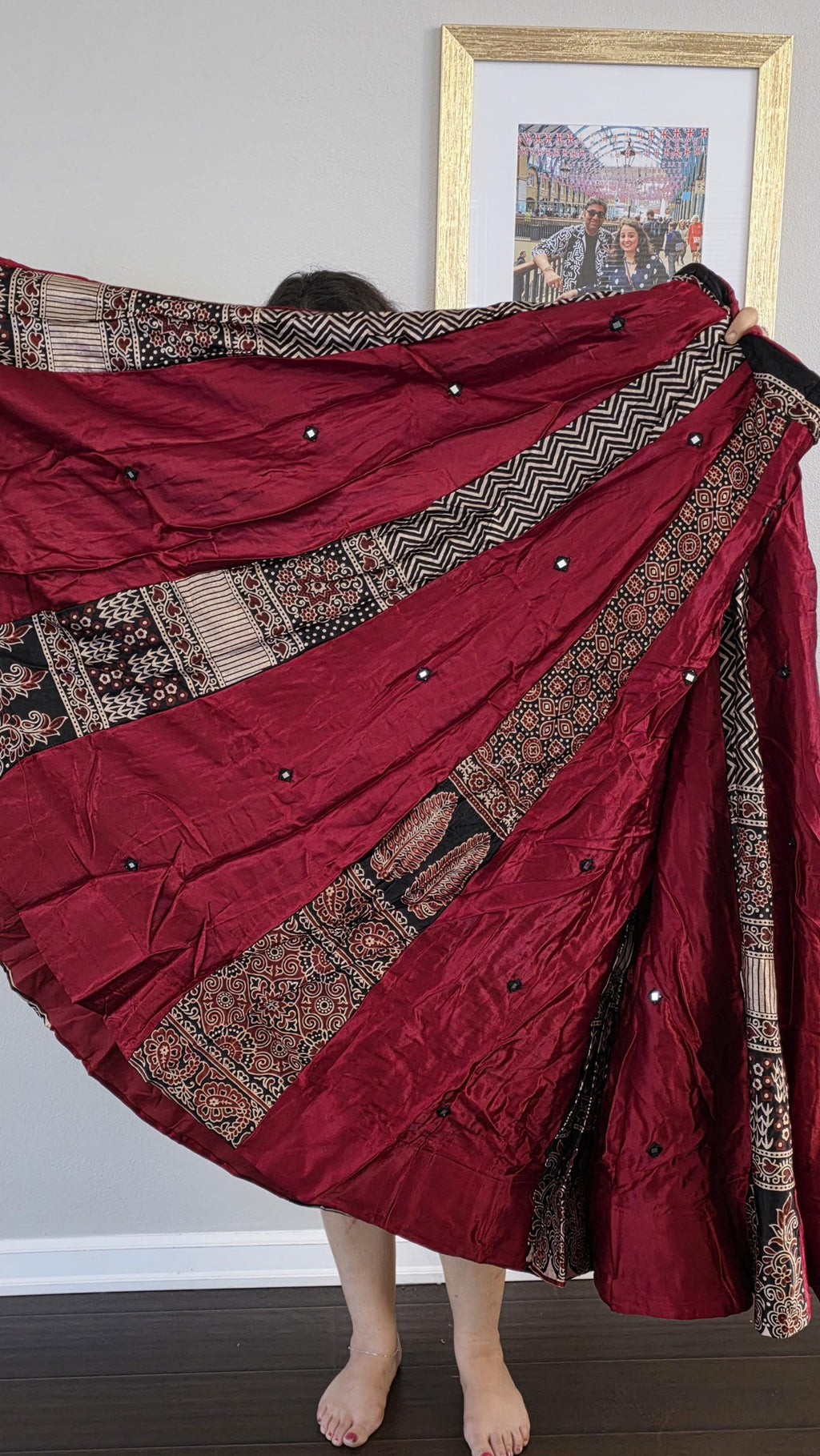 Maroon Gajji Silk Patchwork Lehenga Set | Mirror Work Blouse | Indian Navratri Outfit | Garba Chaniya Choli | Festive Ethnic Wear