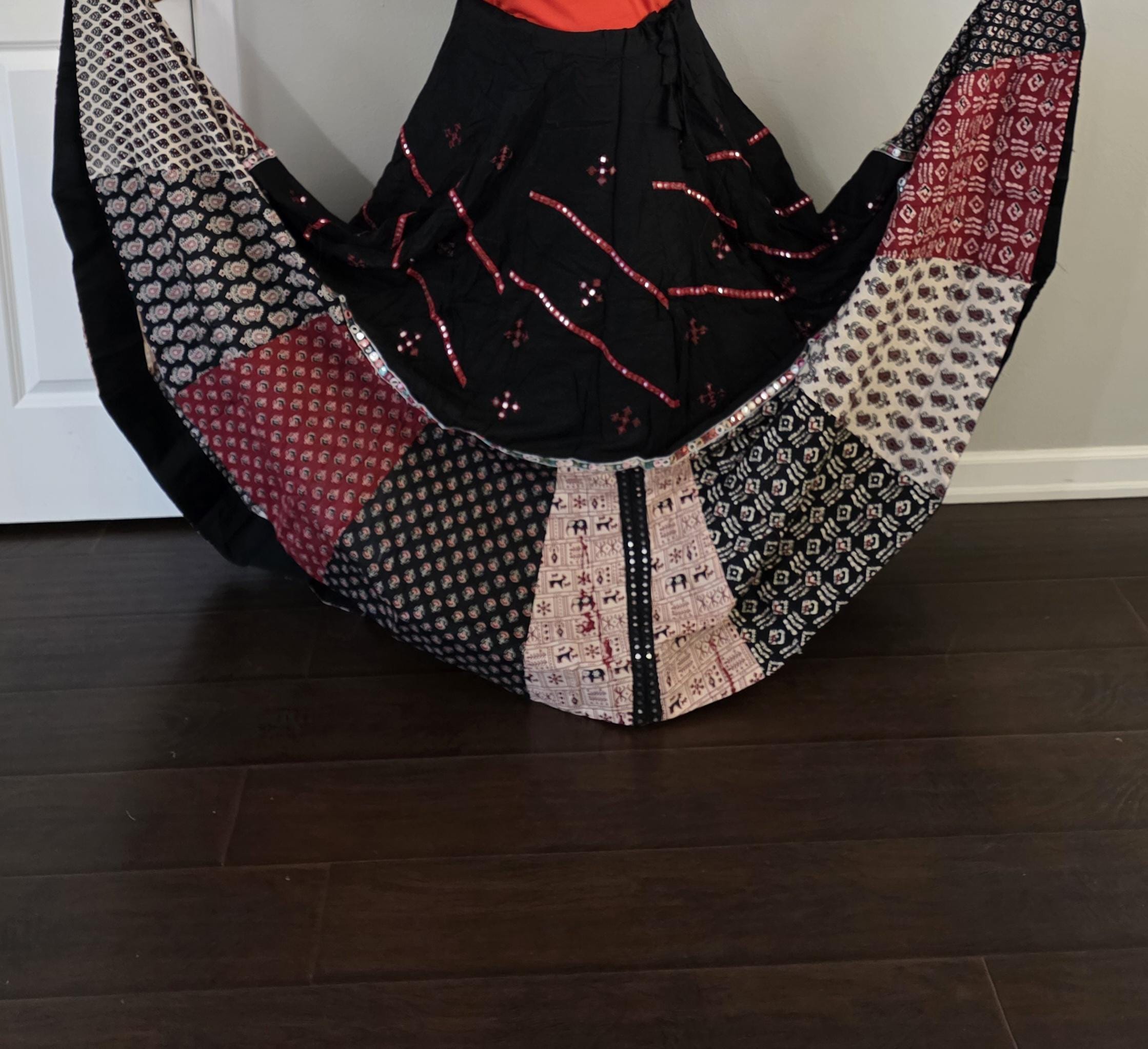 Black Patchwork Navratri Lehenga Choli Set with Dupatta | Handmade Garba Skirt | Indian Ethnic Outfit | Dandiya Dress