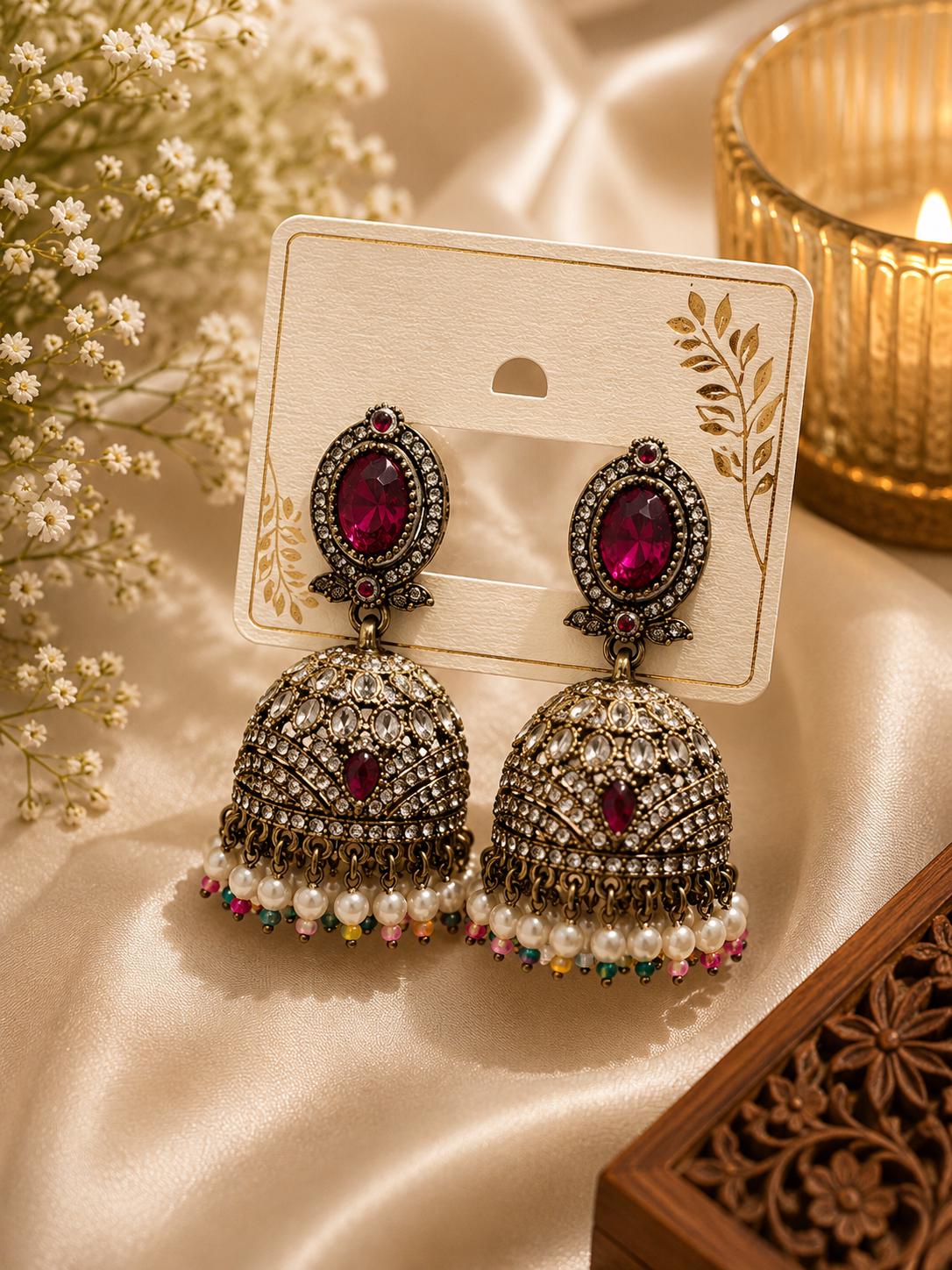 Oxidized Silver Jhumka Earrings | Indian Ethnic Statement Earrings | Boho Dangle Earrings | Navratri Jewelry | Gift for Her