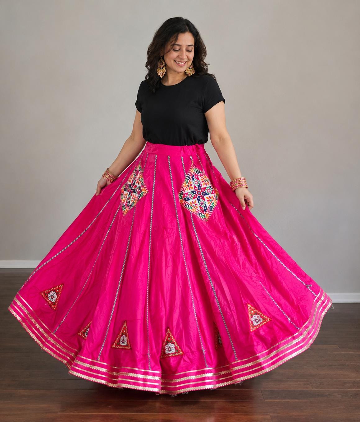 Pink skirt With patch work 10 m flair | Festive & Party Wear | Ishq by Isha