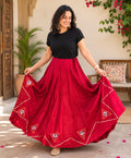 Red skirt with patch work 10 m flair | Festive & Party Wear | Ishq by Isha