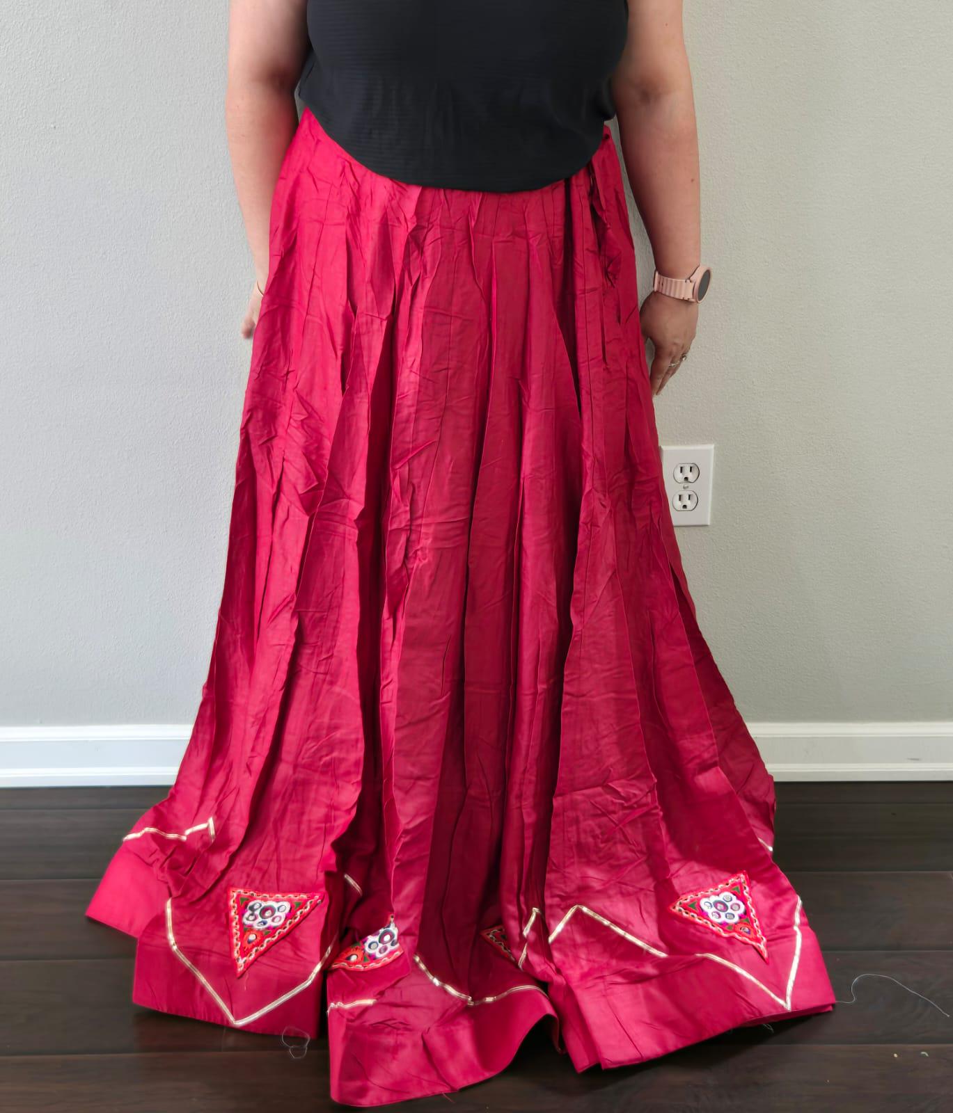 Red skirt with patch work 10 m flair | Festive & Party Wear | Ishq by Isha