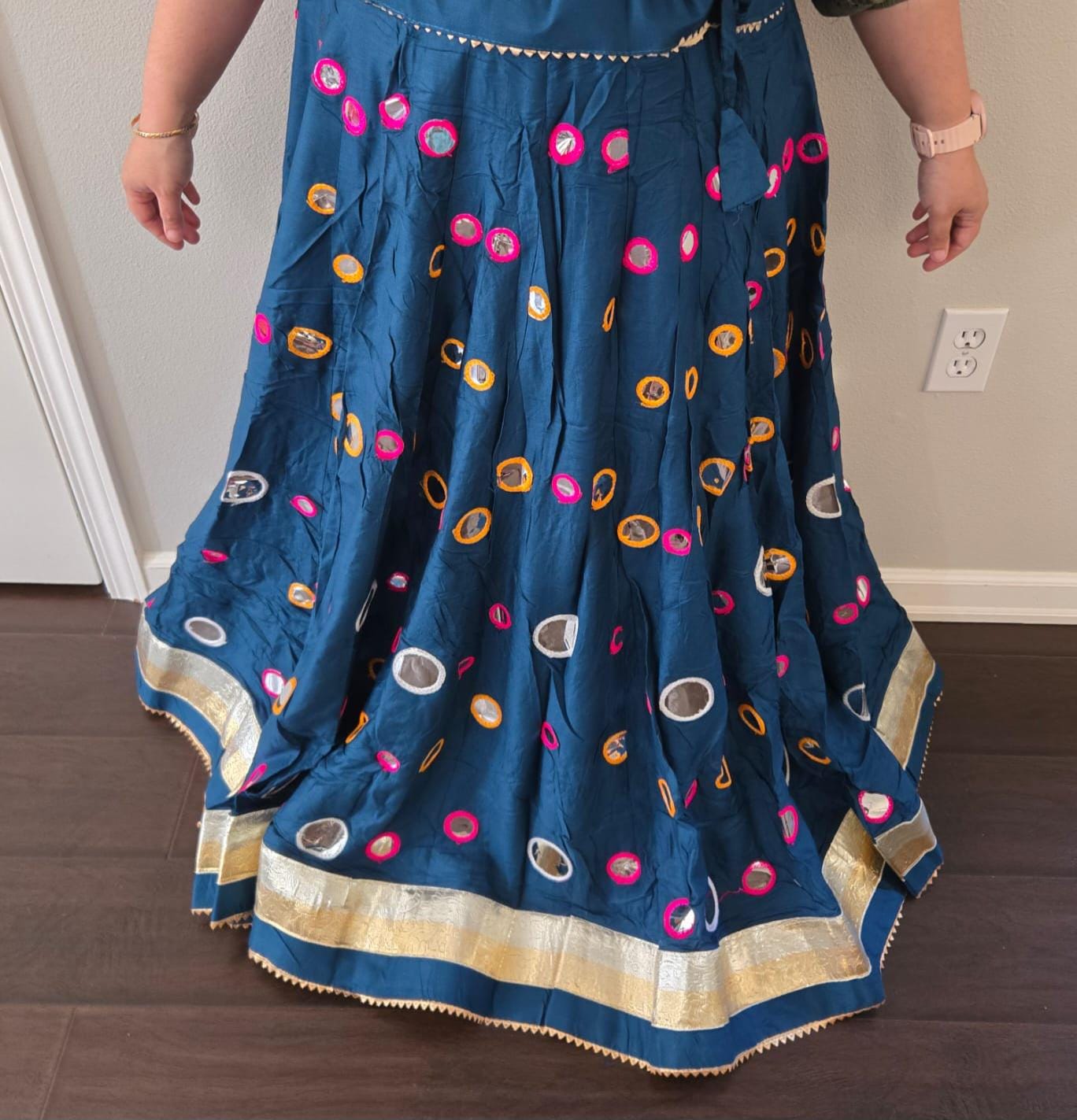 Blue Skirt with Artificial Mirror Work 10 m flair | Festive & Party Wear | Ishq by Isha