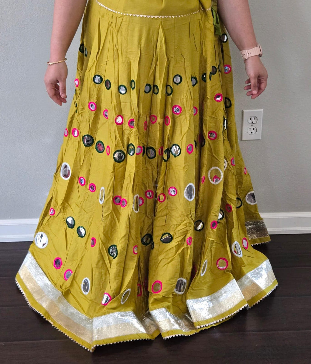 Green Skirt with Artificial Mirror Work 10 m flair | Festive & Party Wear | Ishq by Isha